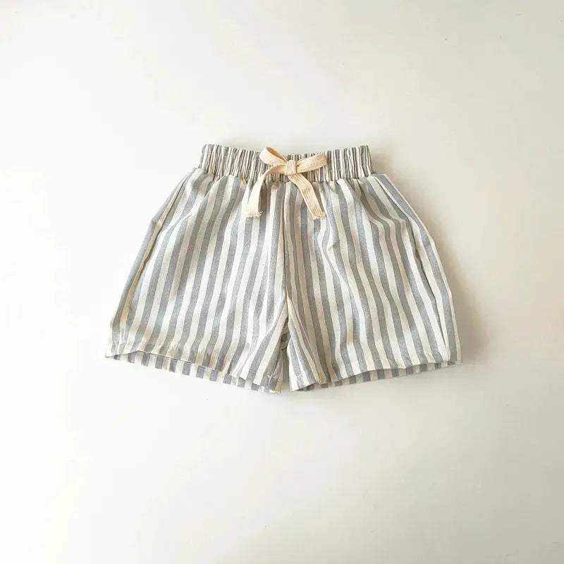  Unisex Linen Cotton Striped Kids Shorts Elastic Waist -  ToylandEU™