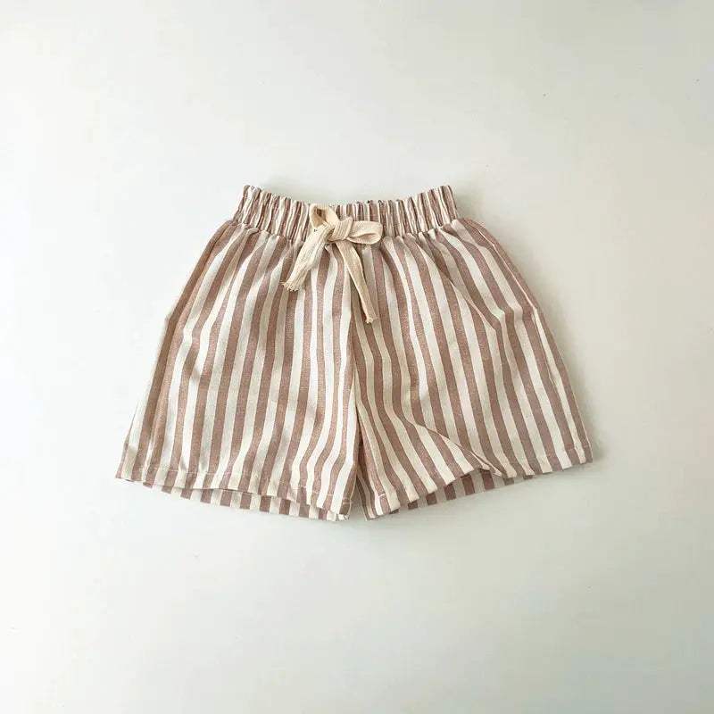  Unisex Linen Cotton Striped Kids Shorts Elastic Waist -  ToylandEU™