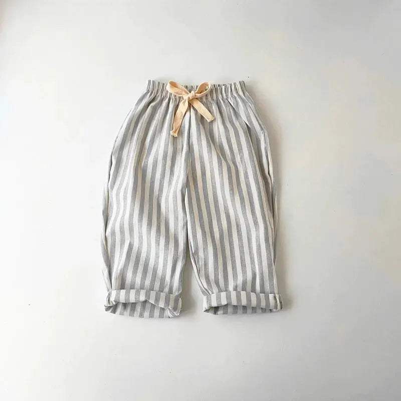  Unisex Linen Cotton Striped Kids Shorts Elastic Waist -  ToylandEU™