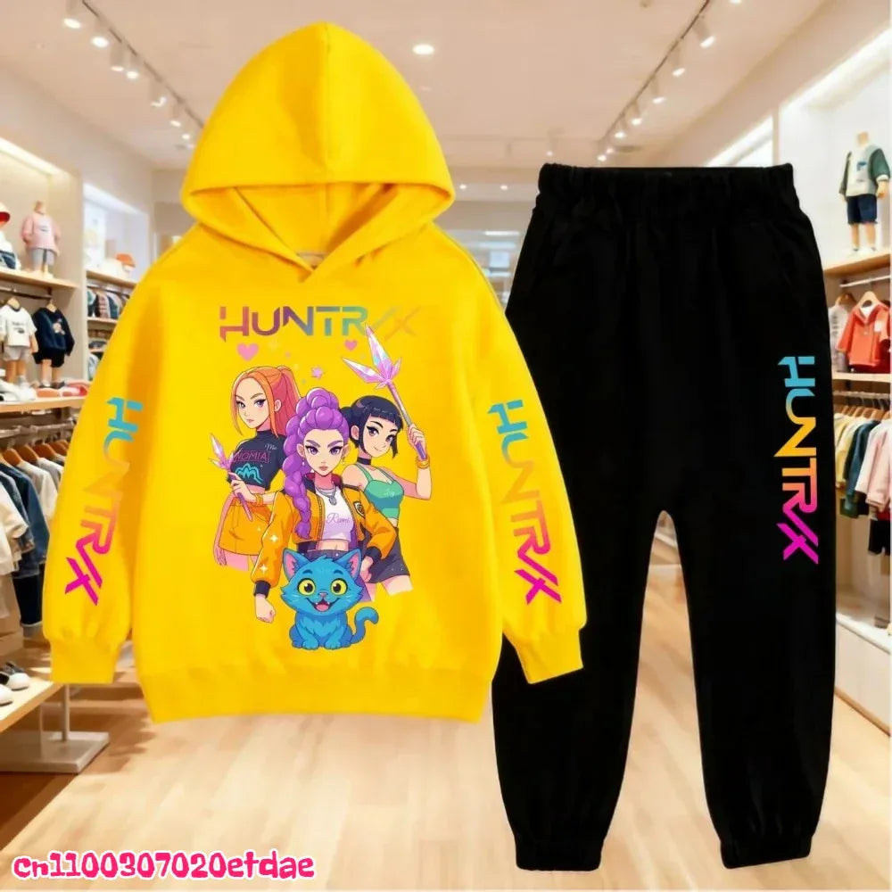 Unisex Polyester Hoodie And Sweatpants Set 3 To 12 Years Pullover Autumn Winter - ToylandEU