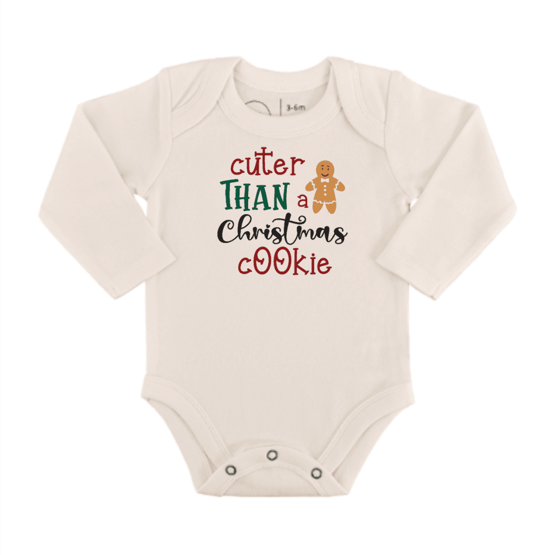 Long Sleeve Baby Bodysuit | Christmas Cookie Graphic | Newborn to 24 Months