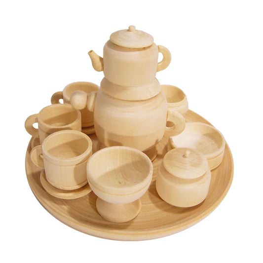Untreated Wooden Tea Set for Kids Handcrafted Miniature Pretend Play - ToylandEU