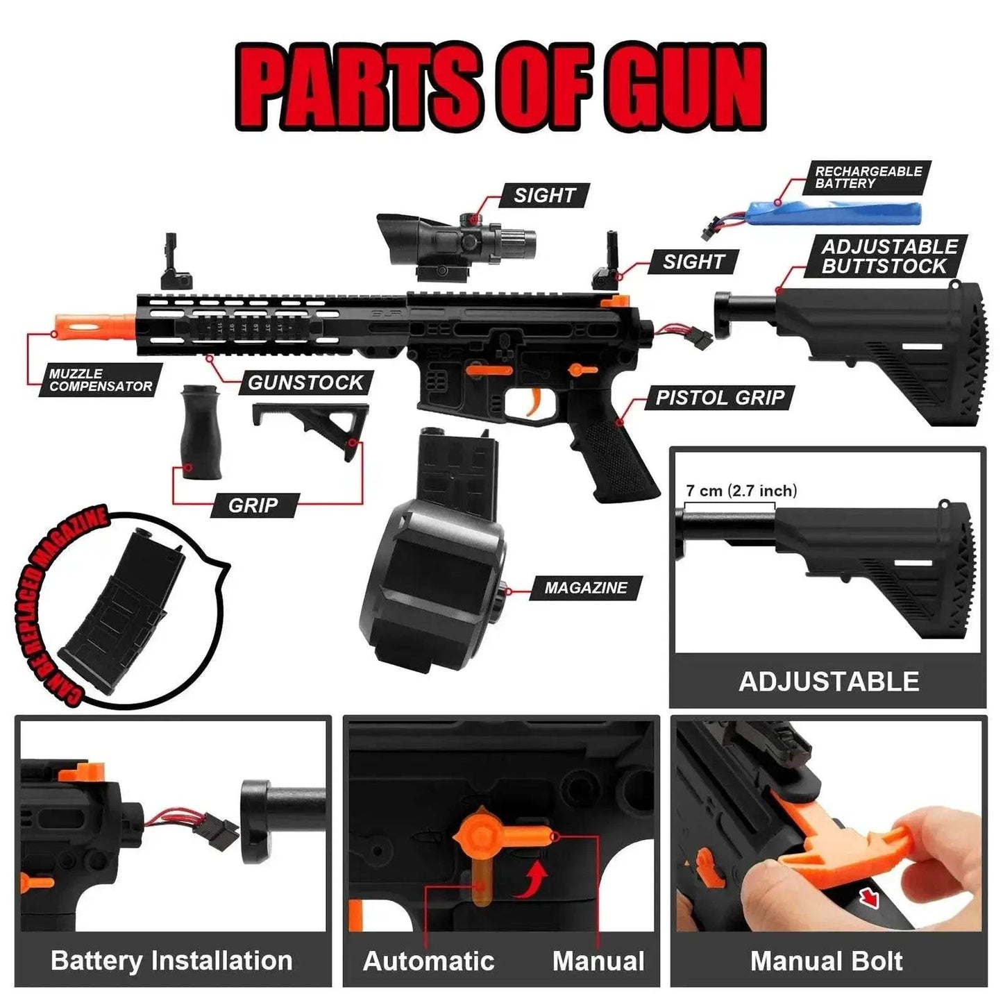 Upgraded M416 Electric Gel Balls Gun Toys, Automatic Manual Blaster - ToylandEU