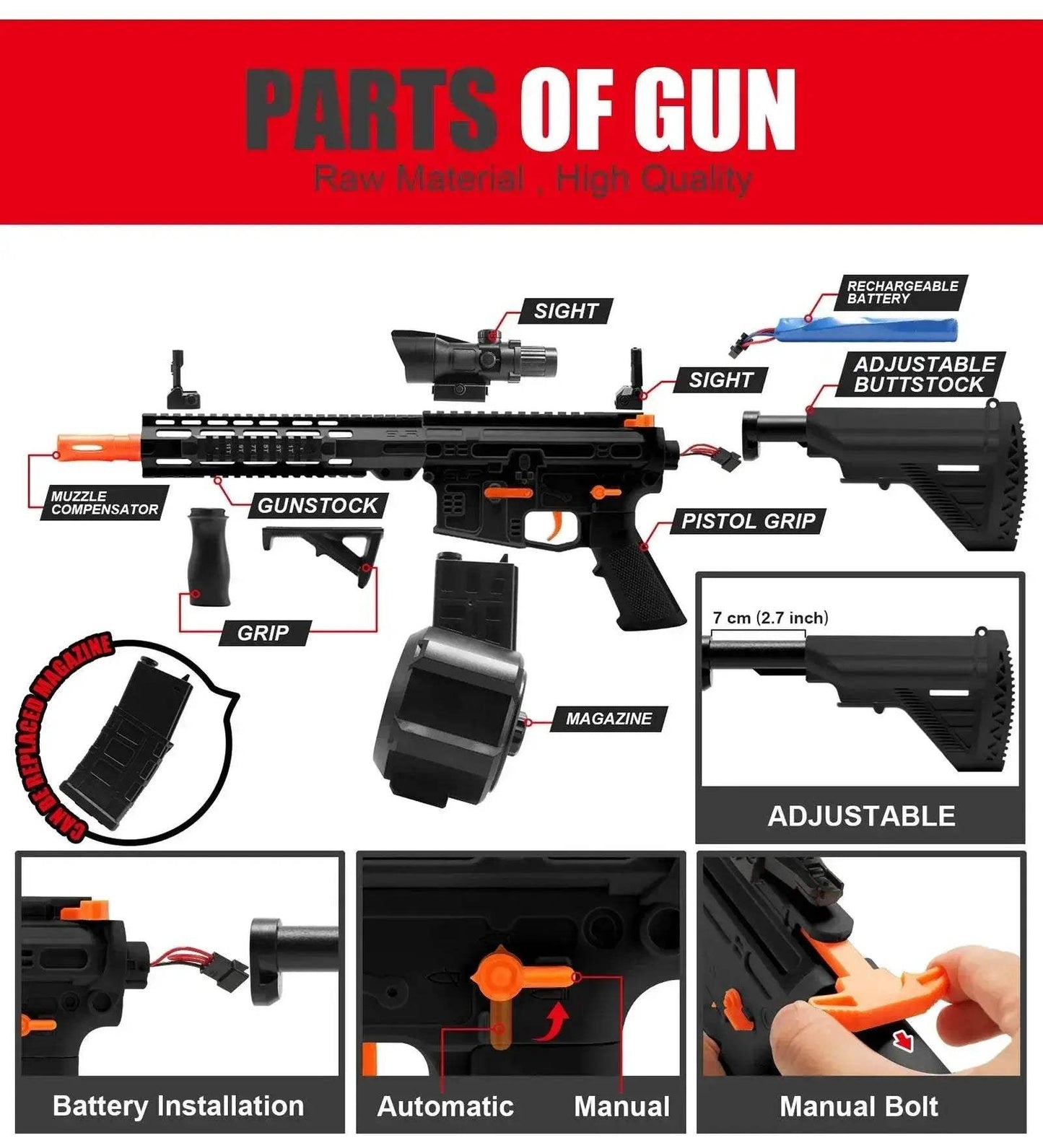 Upgraded M416 Electric Gel Balls Gun Toys, Automatic Manual Blaster - ToylandEU