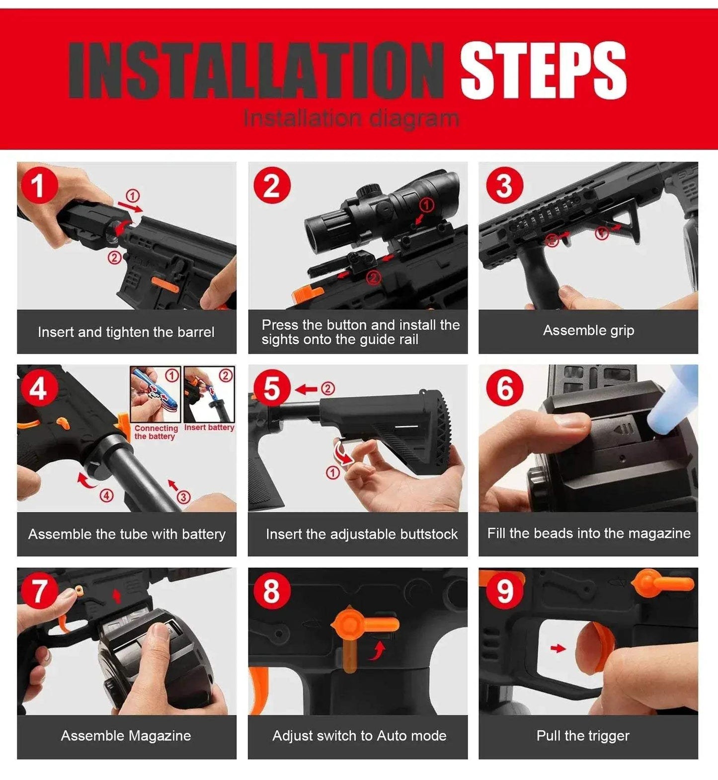 Upgraded M416 Electric Gel Balls Gun Toys, Automatic Manual Blaster - ToylandEU
