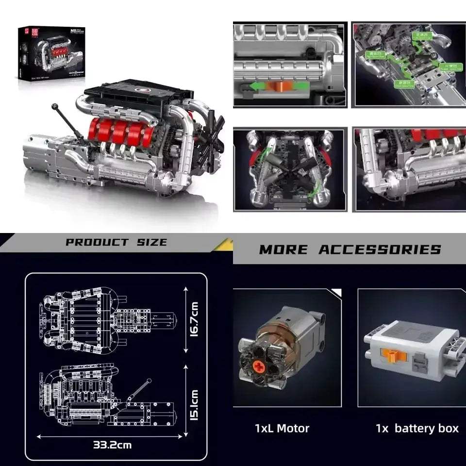 V8 V12 Engine Model Kit for STEM Education and Builds - ToylandEU