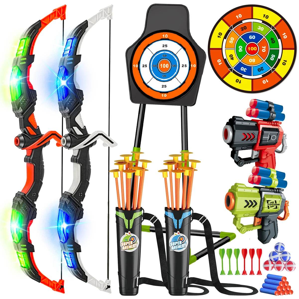 VATOS 2X Bow Arrow Guns Toy For Kids LED Light Up Game - ToylandEU