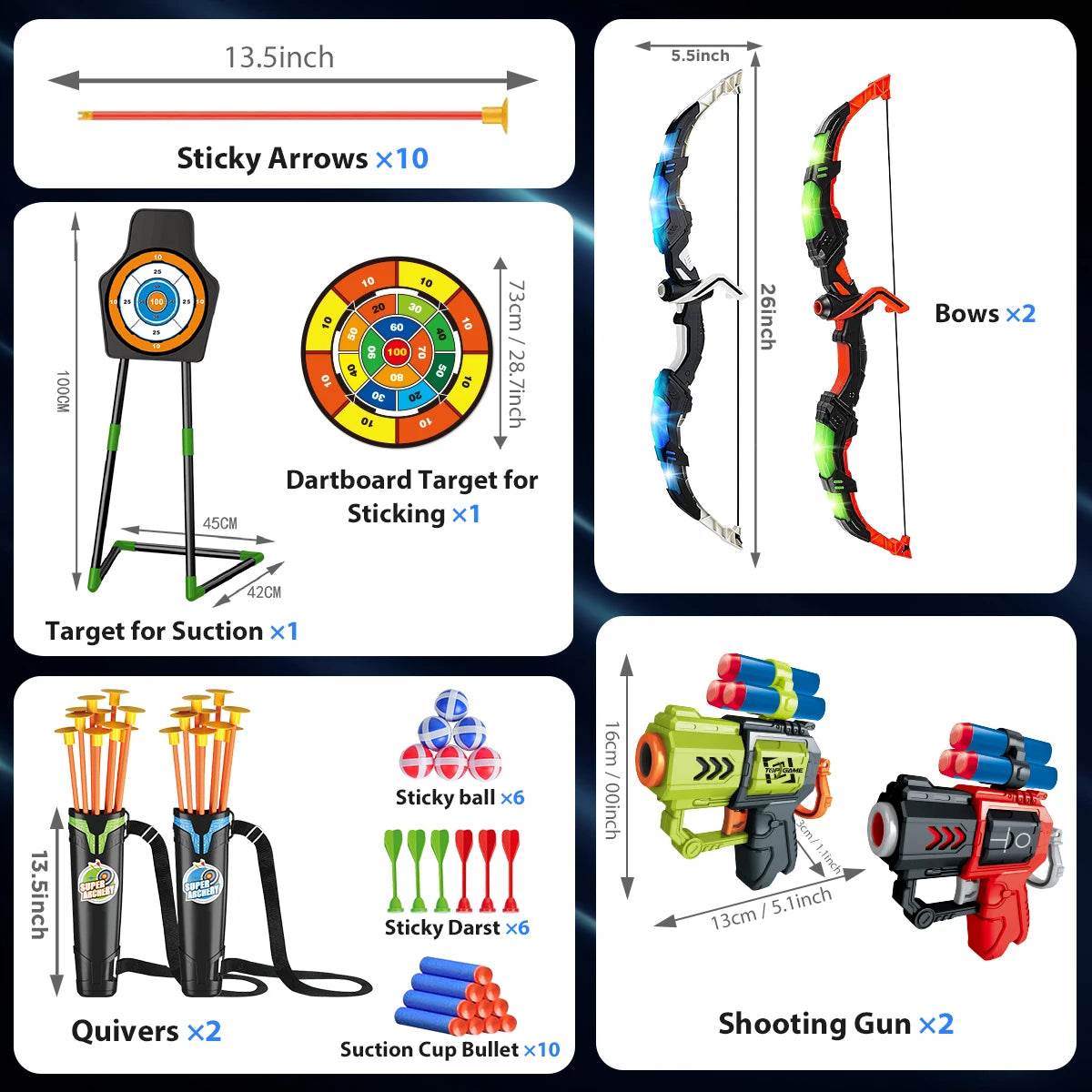 VATOS 2X Bow Arrow Guns Toy For Kids LED Light Up Game - ToylandEU