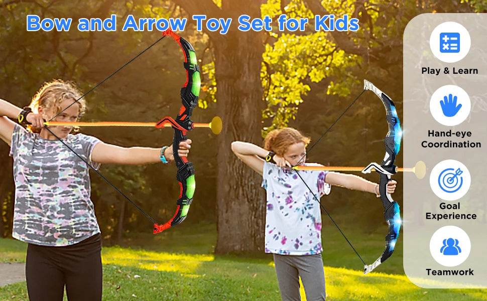 VATOS 2X Bow Arrow Guns Toy For Kids LED Light Up Game - ToylandEU
