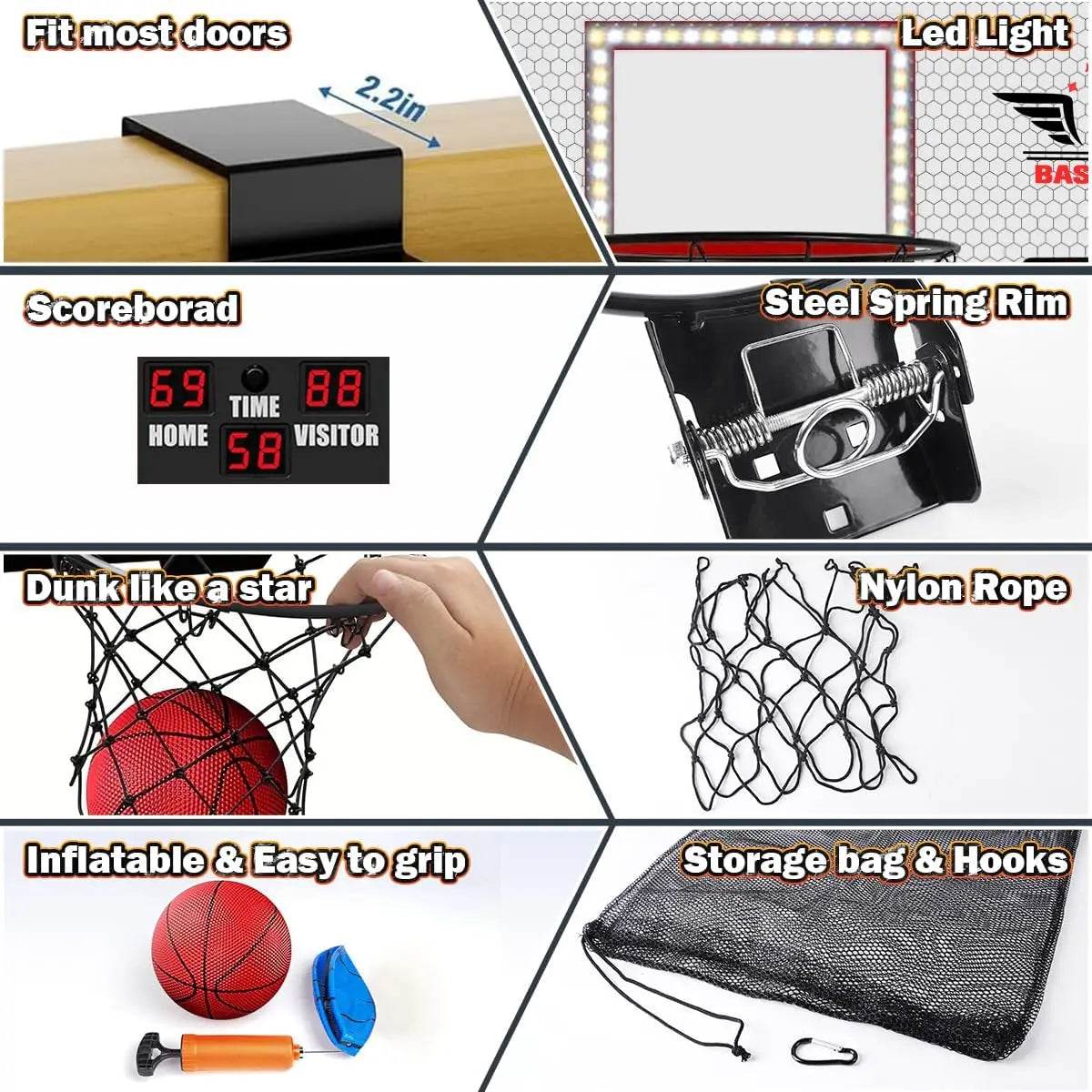 VATOS 2x Basketball Hoop Indoor Outdoor Electric Mini Scoreboard Gift for Kids - ToylandEU