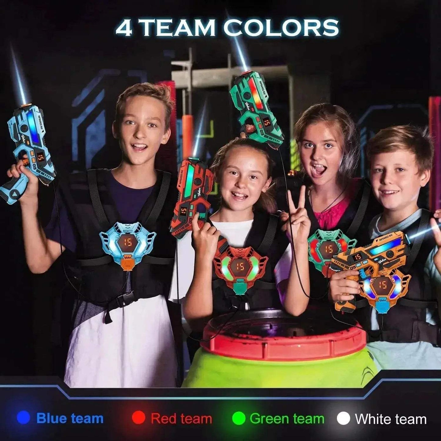 VATOS 4x Laser Tag Guns with Vests Set Real-time Data SYNC - ToylandEU