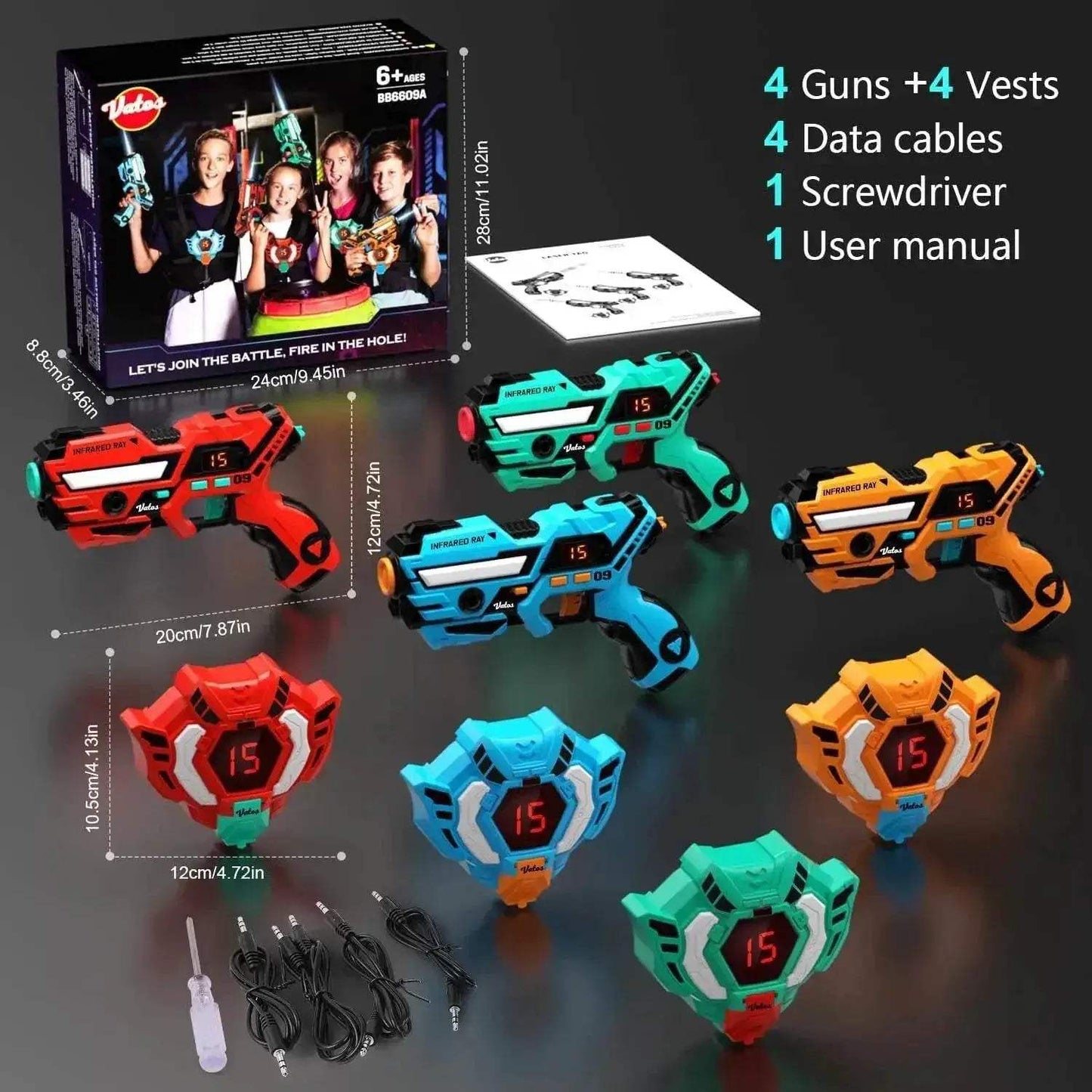 VATOS 4x Laser Tag Guns with Vests Set Real-time Data SYNC - ToylandEU