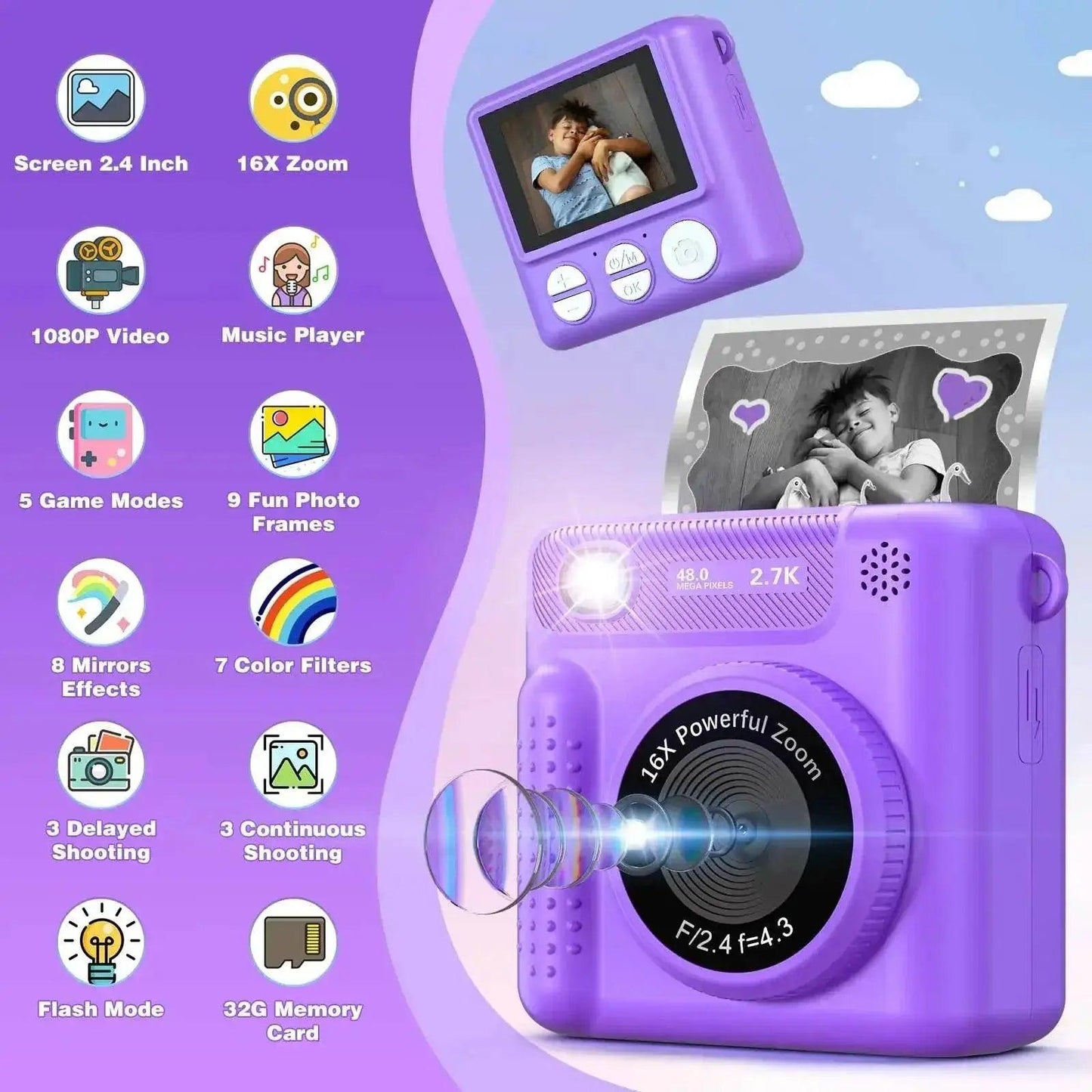  VATOS Instant Print Camera for Kids Birthday Gift Purple -  ToylandEU™