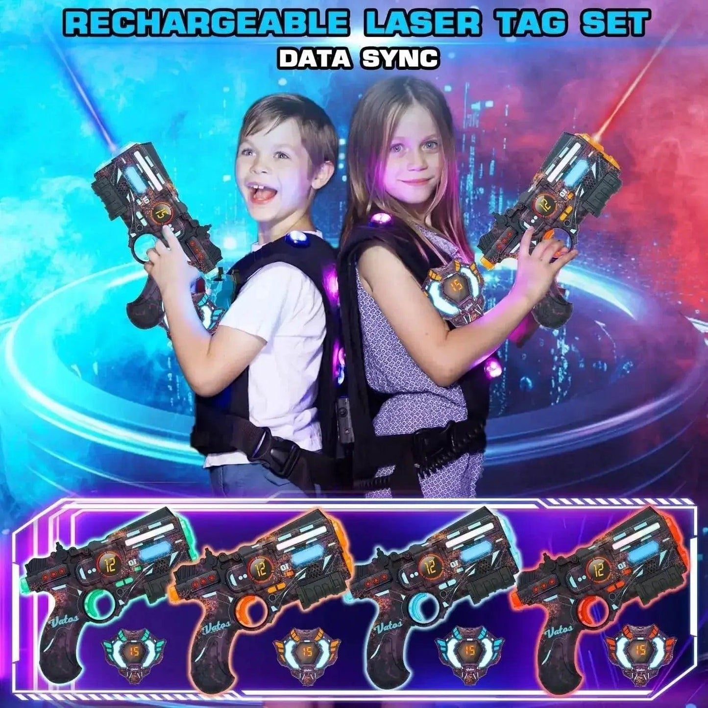  VATOS Rechargeable Infrared Laser Tag Gun Set with 4 Vests and Glowing Lights for Adults and Kids -  ToylandEU™