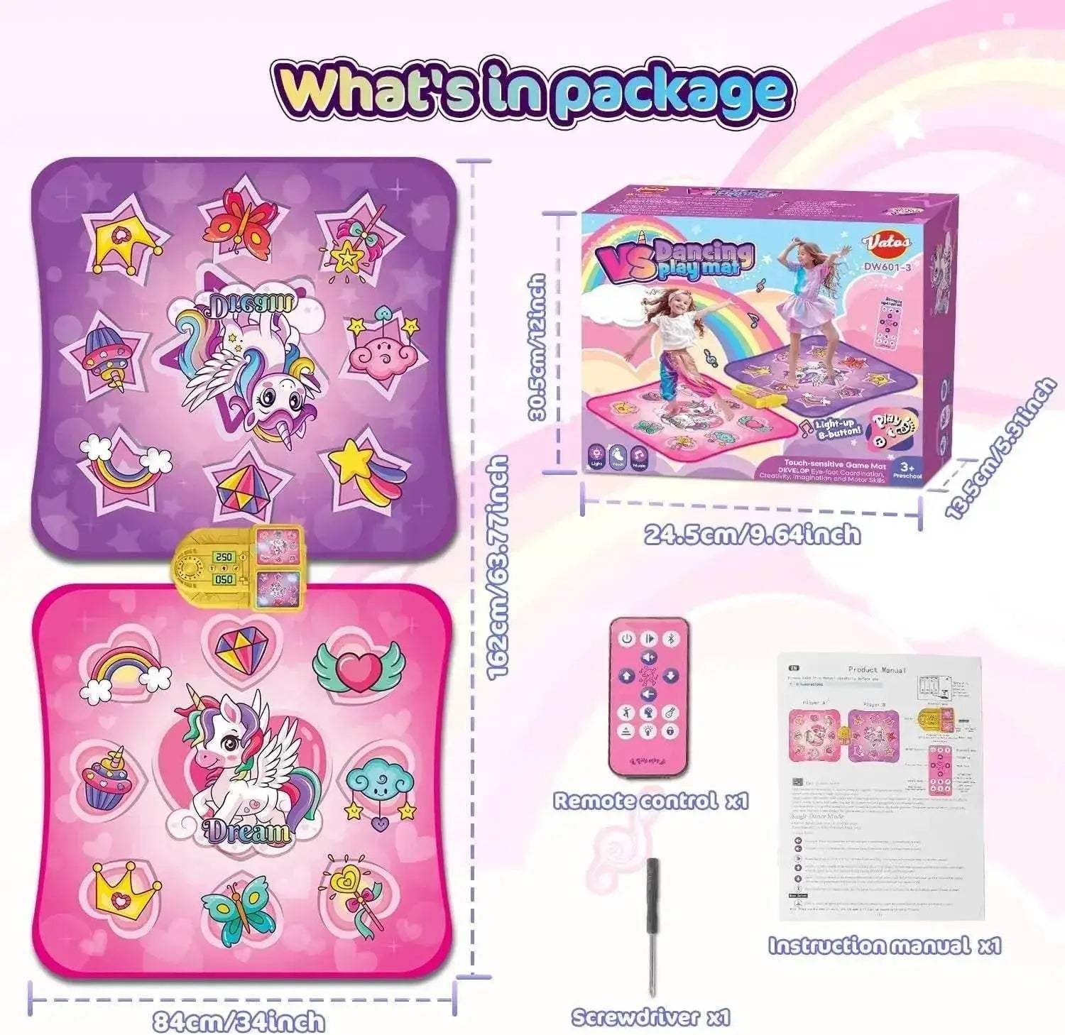  VATOS Unicorn Dance Mat x2 Toys for Girls Fun Play Mat -  ToylandEU™
