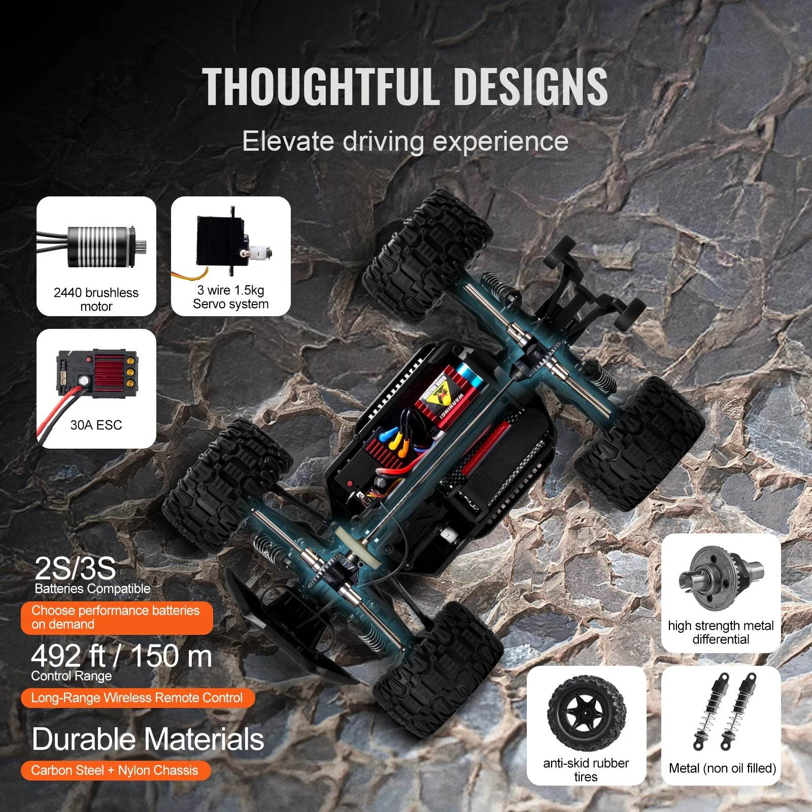 VEVOR 1:14 42KM/H 4WD RC Car Adjustable Speed Off-Road Truck - ToylandEU