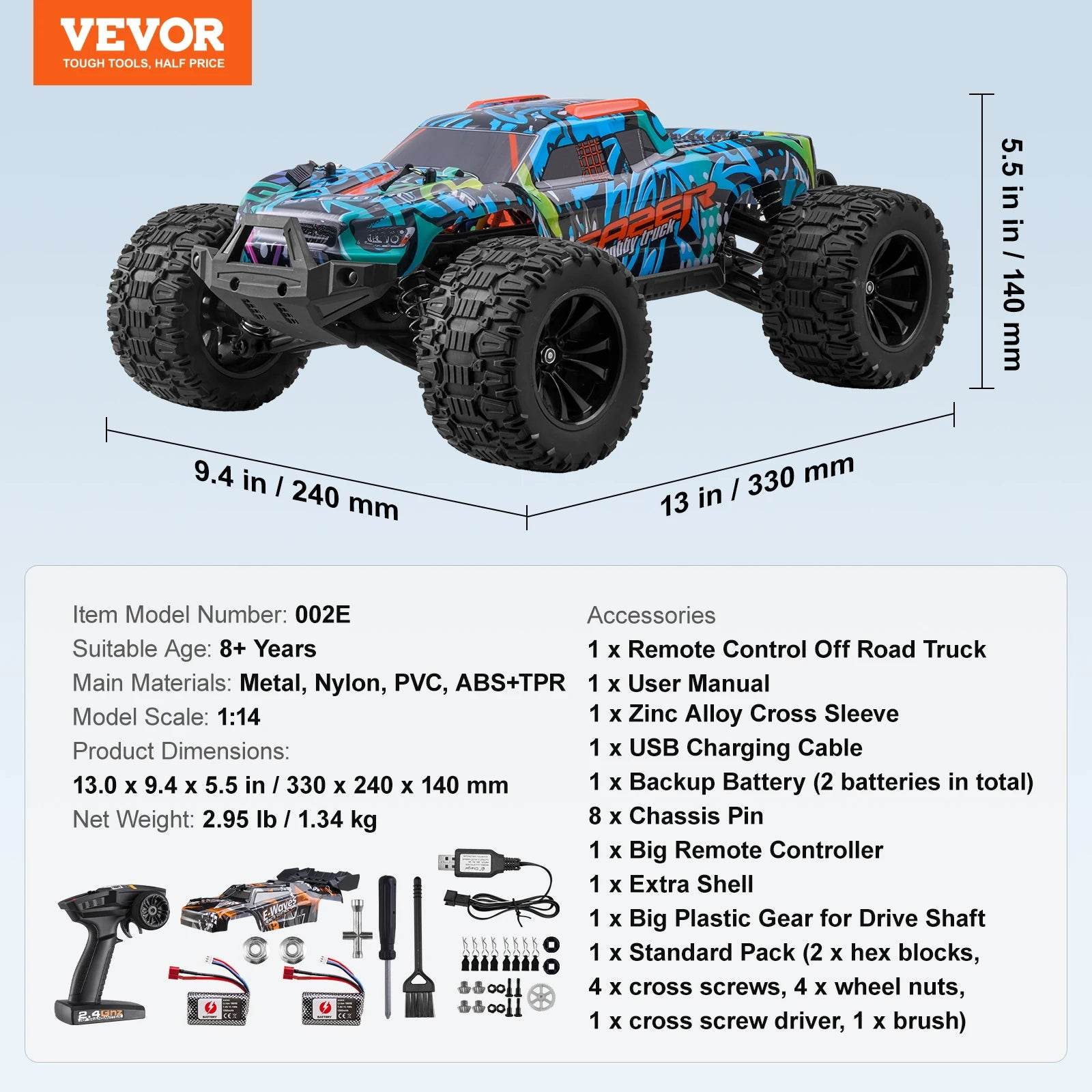 VEVOR 1:14 42KM/H 4WD RC Car Adjustable Speed Off-Road Truck - ToylandEU