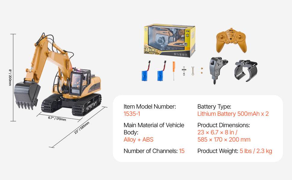 VEVOR 2.4G Remote Control Excavator Dump Truck Toy 3 in 1 - ToylandEU