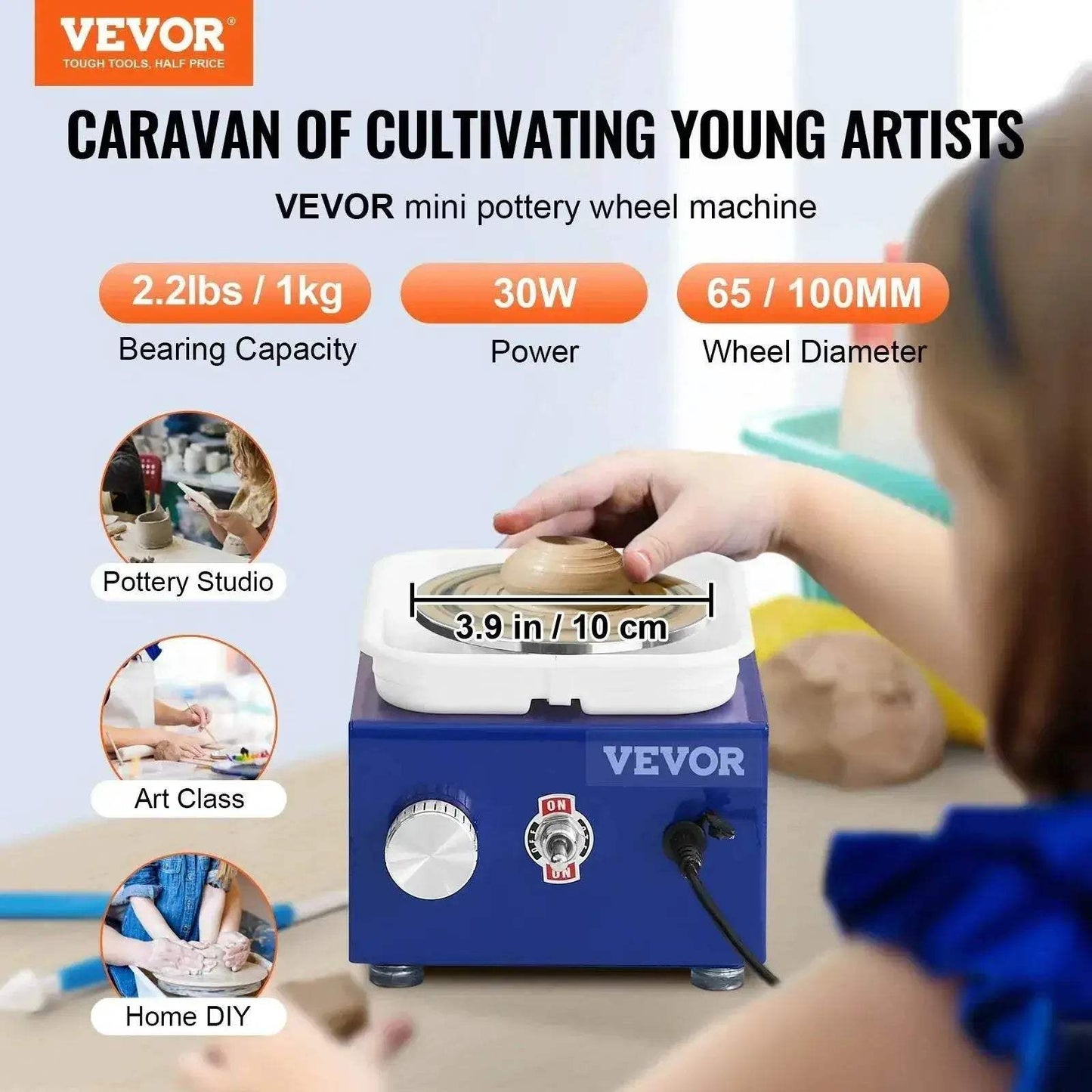 VEVOR 2.6in / 3.9in Mini Pottery Wheel 2 Turntables Machine - ToylandEU