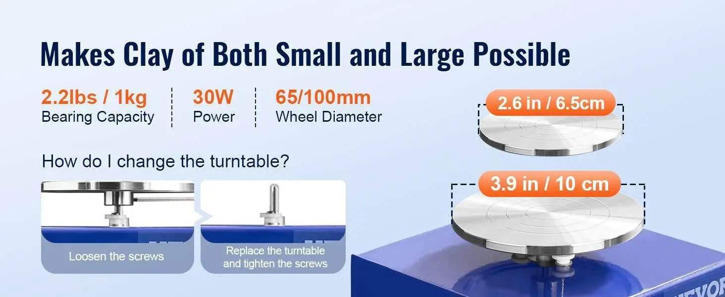 VEVOR 2.6in / 3.9in Mini Pottery Wheel 2 Turntables Machine - ToylandEU