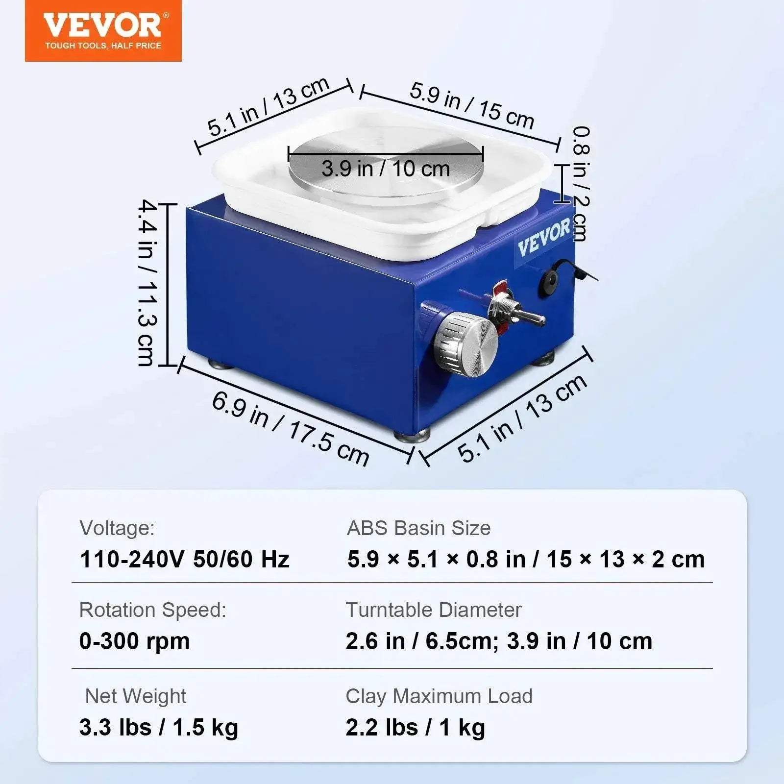 VEVOR 2.6in / 3.9in Mini Pottery Wheel 2 Turntables Machine - ToylandEU