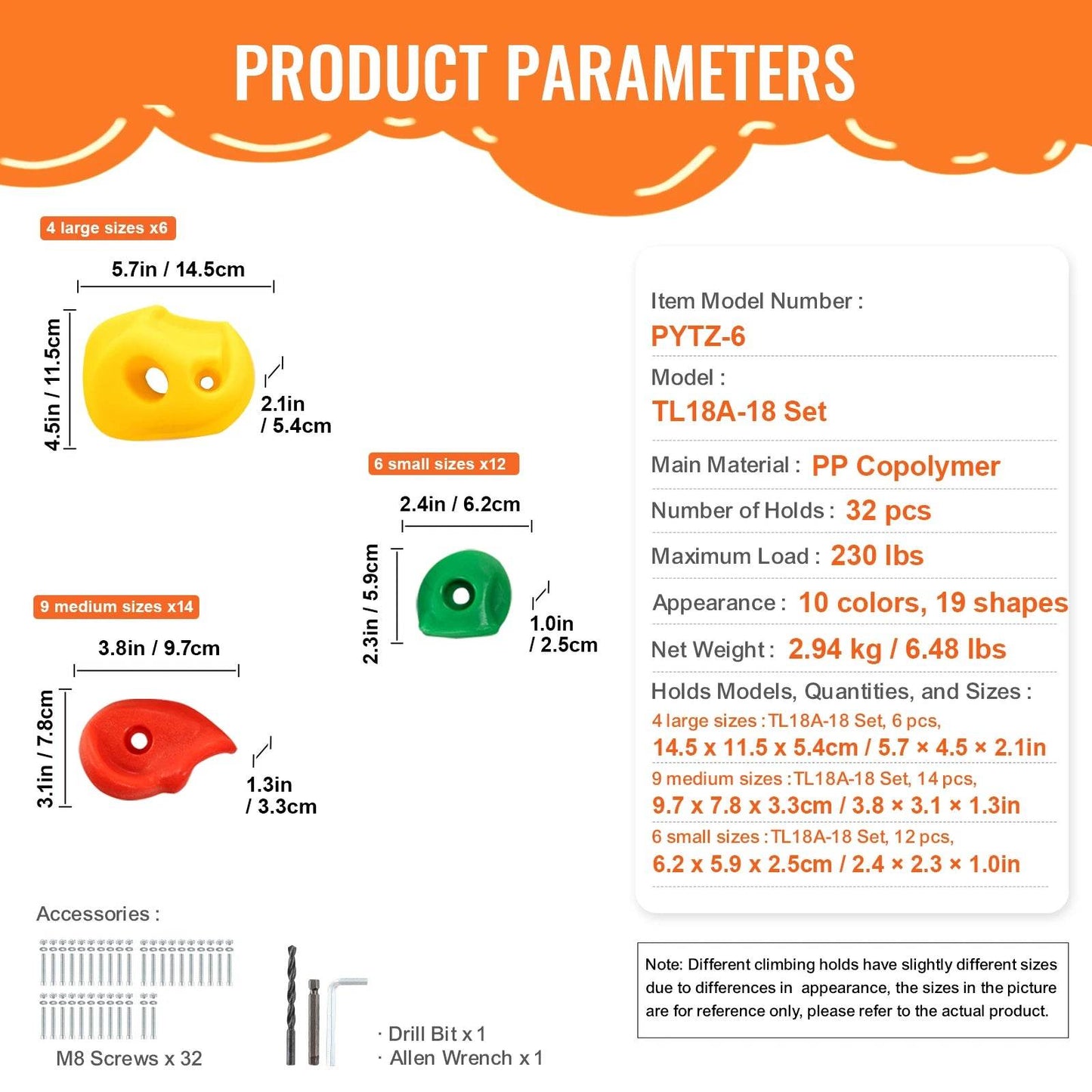 VEVOR 32 Rock Climbing Holds Multi-Size Multi-Colored Rocks - ToylandEU