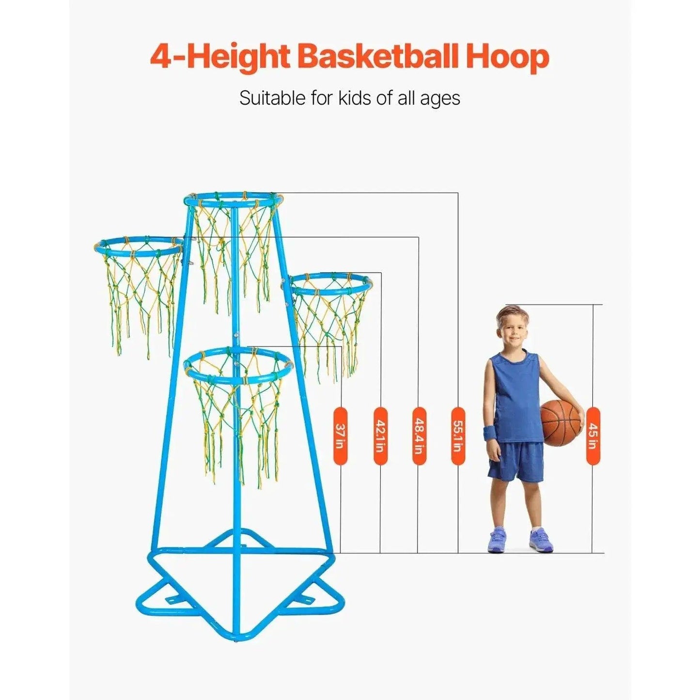  VEVOR 4-Hoop Kids Basketball Hoop Stand with 3 Balls -  ToylandEU™