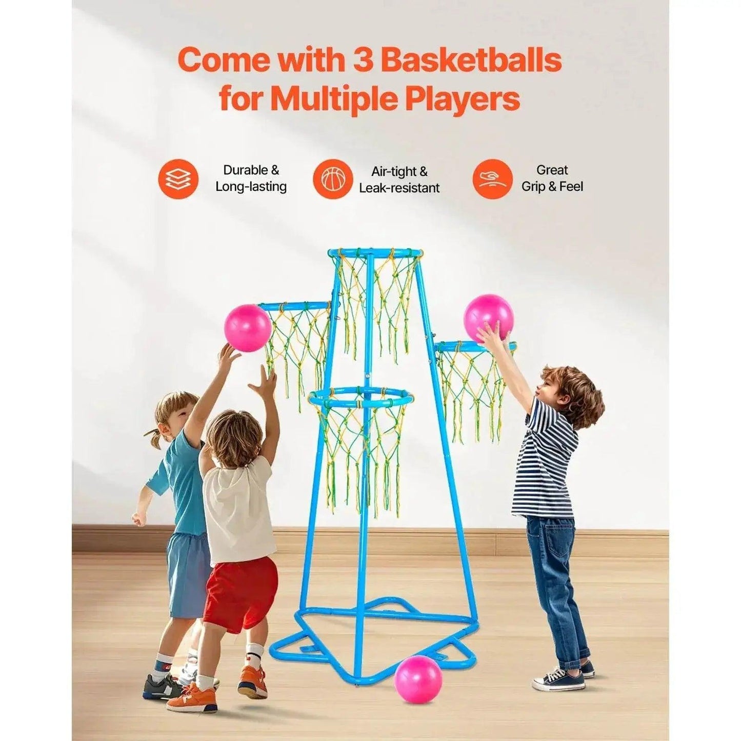  VEVOR 4-Hoop Kids Basketball Hoop Stand with 3 Balls -  ToylandEU™