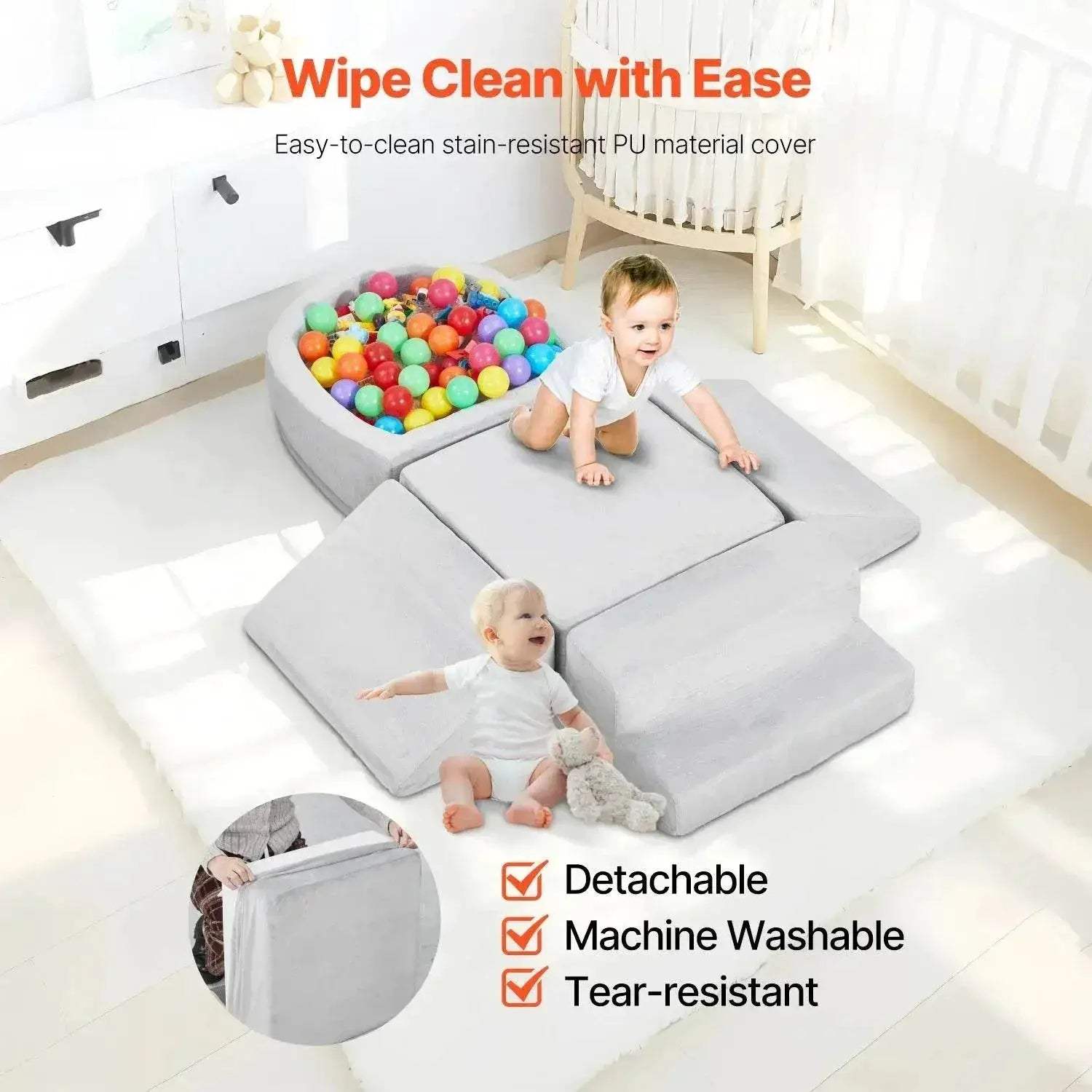 VEVOR 5 Piece Baby Foam Climbing Blocks Toys with Ball Pit Kids Indoor Climb and Crawl Activity Playset for Toddlers Crawling - ToylandEU