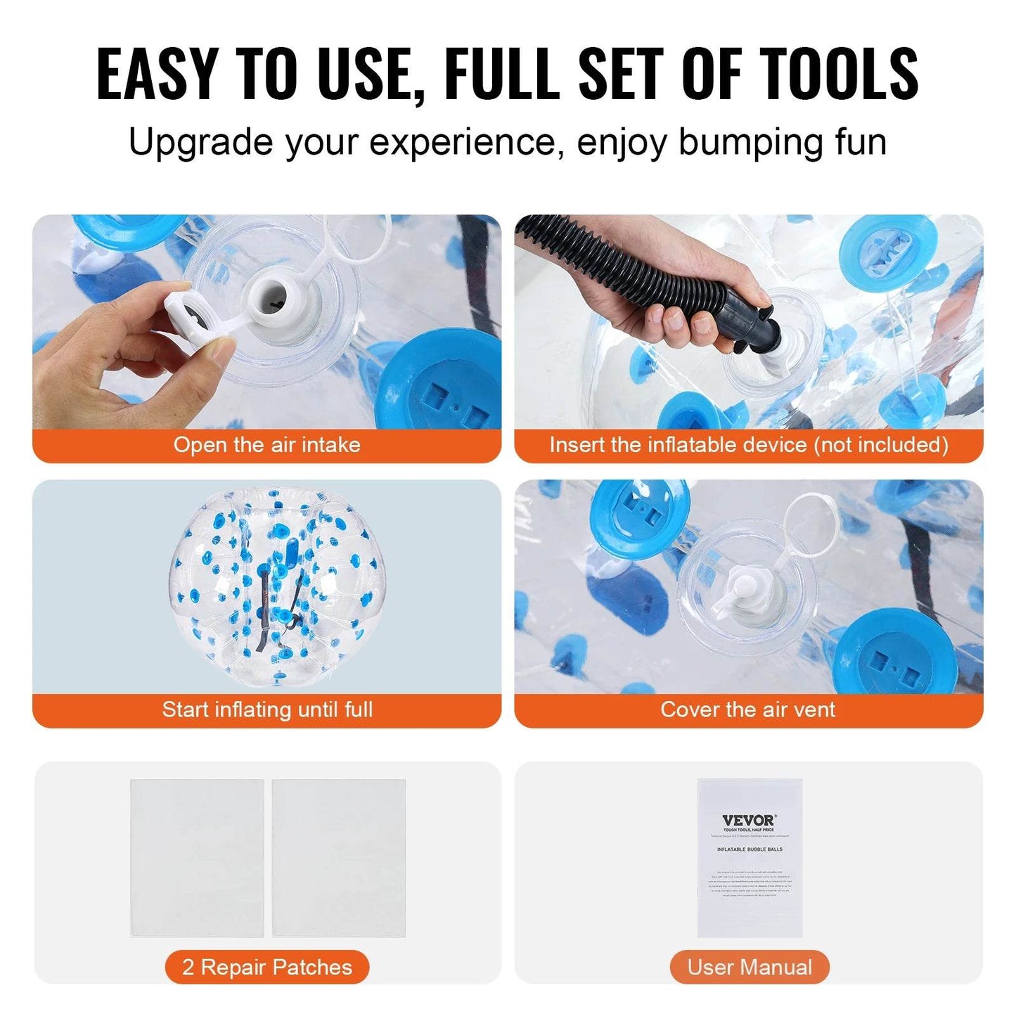 VEVOR 5Ft 1.5M Inflatable Bumper Ball Body Sumo Zorb Balls for Teen and Adult 0.8mm Thick PVC Human Hamster Bubble Balls - ToylandEU