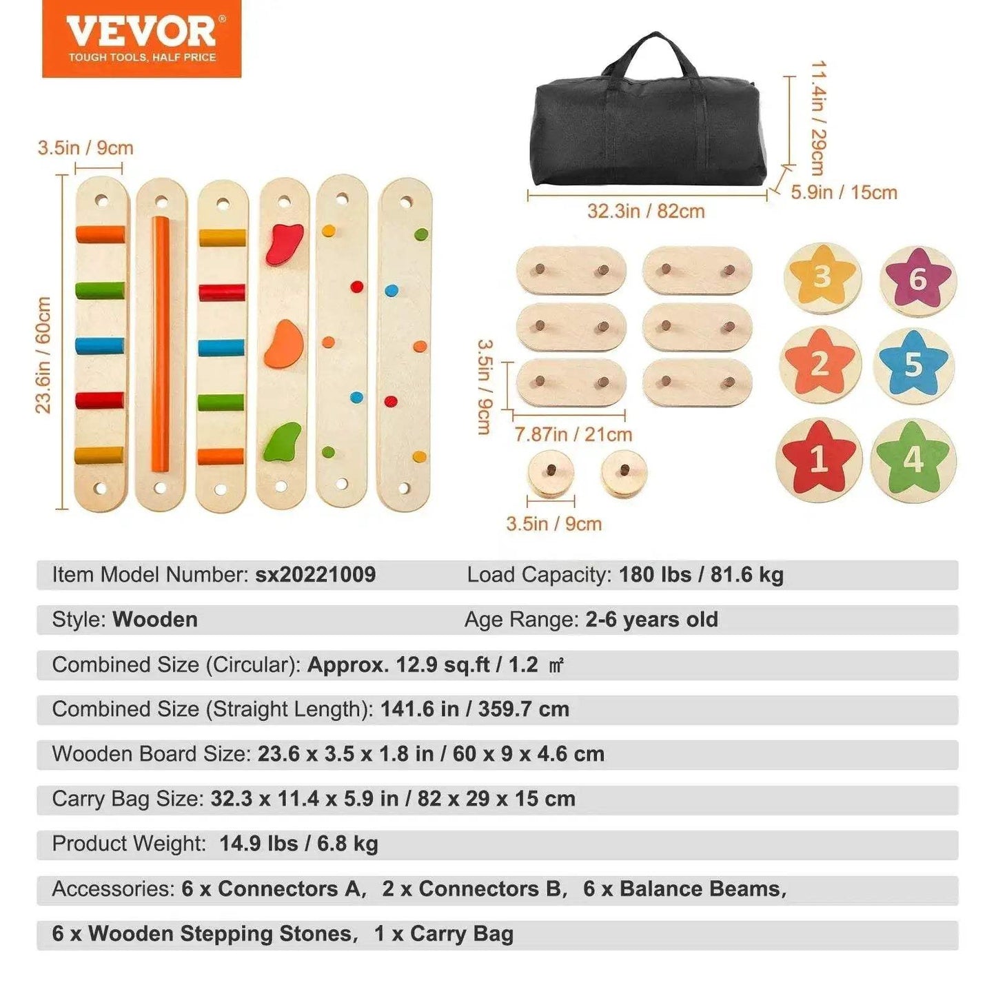 VEVOR 6 PCS Balance Beam Stepping Stones for Kids 2-6 - ToylandEU