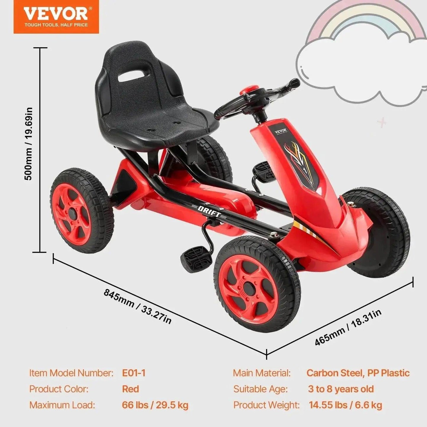  VEVOR 66lbs Kids Pedal Go Kart for Outdoor Fun -  ToylandEU™