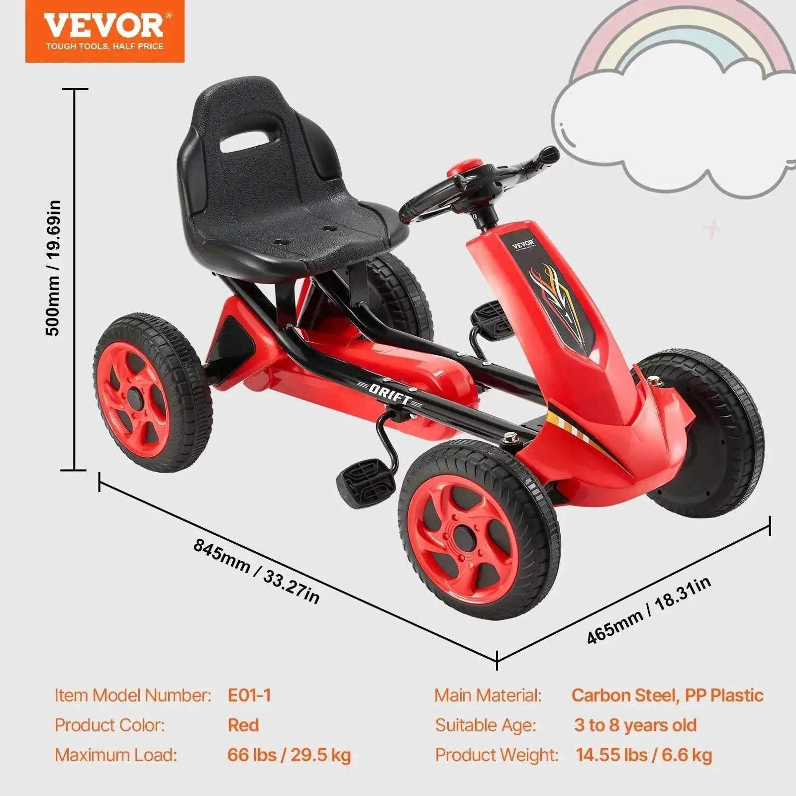  VEVOR 66lbs Kids Pedal Go Kart for Outdoor Fun -  ToylandEU™