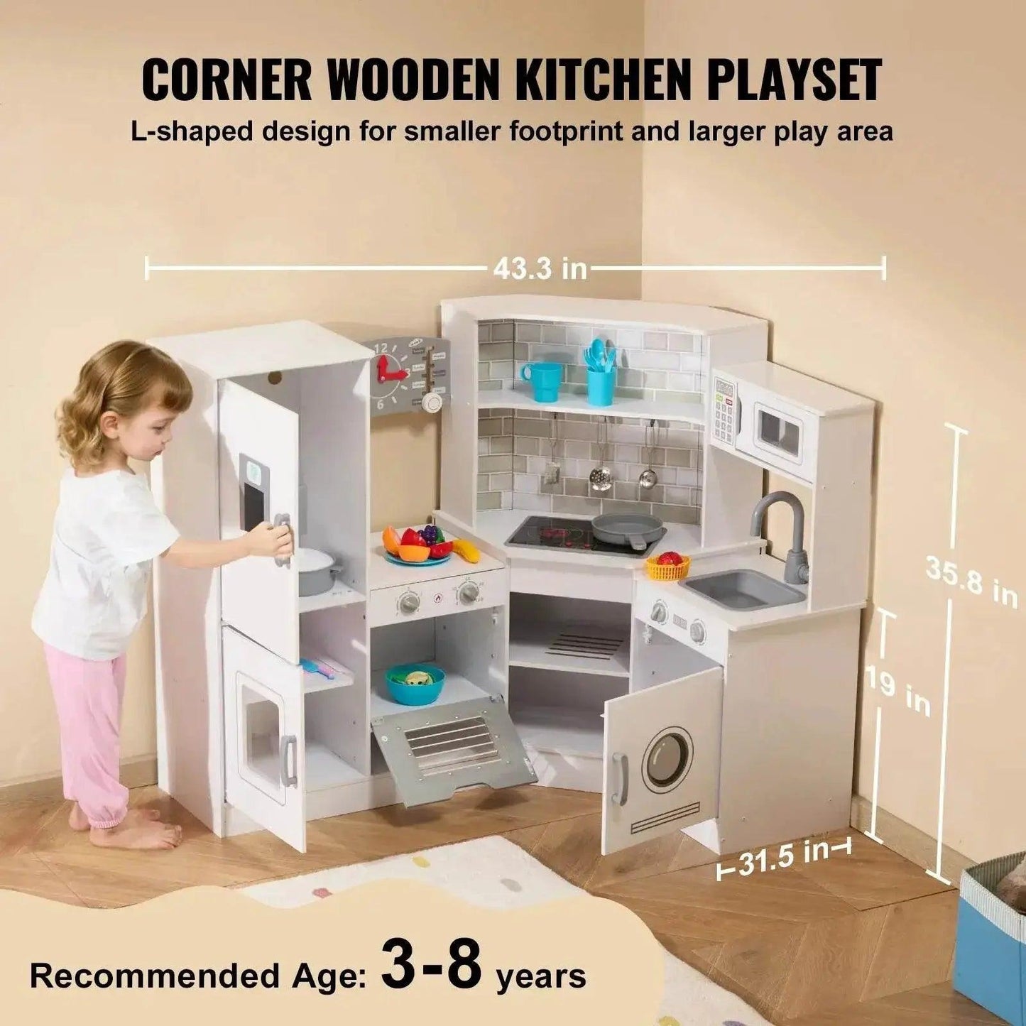  VEVOR Corner Wooden Play Kitchen Set for Preschoolers Gifts -  ToylandEU™