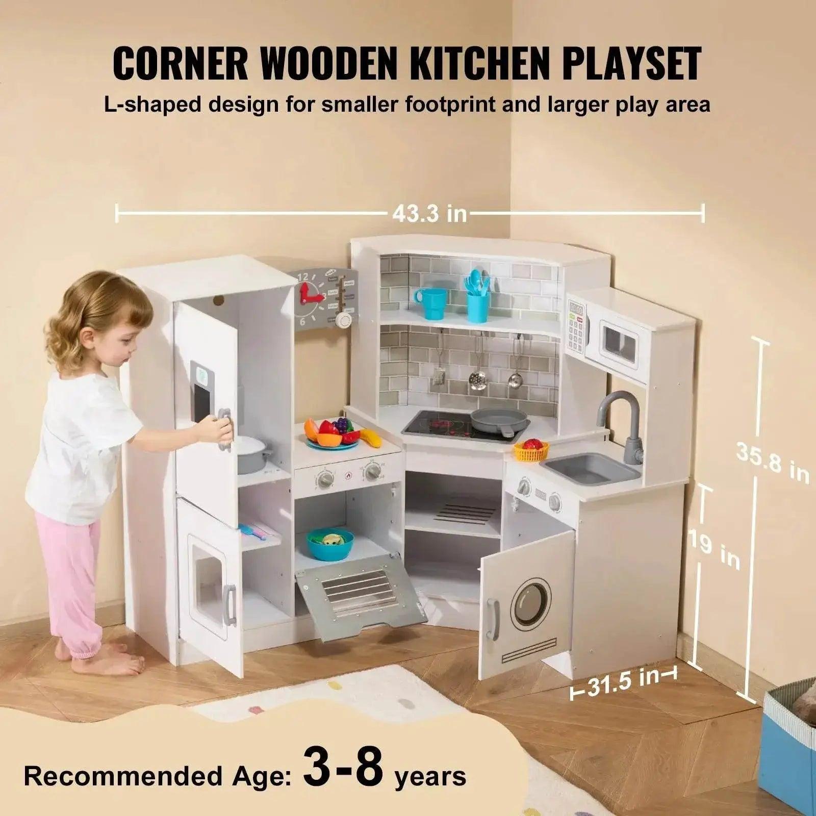  VEVOR Corner Wooden Play Kitchen Set for Preschoolers Gifts -  ToylandEU™