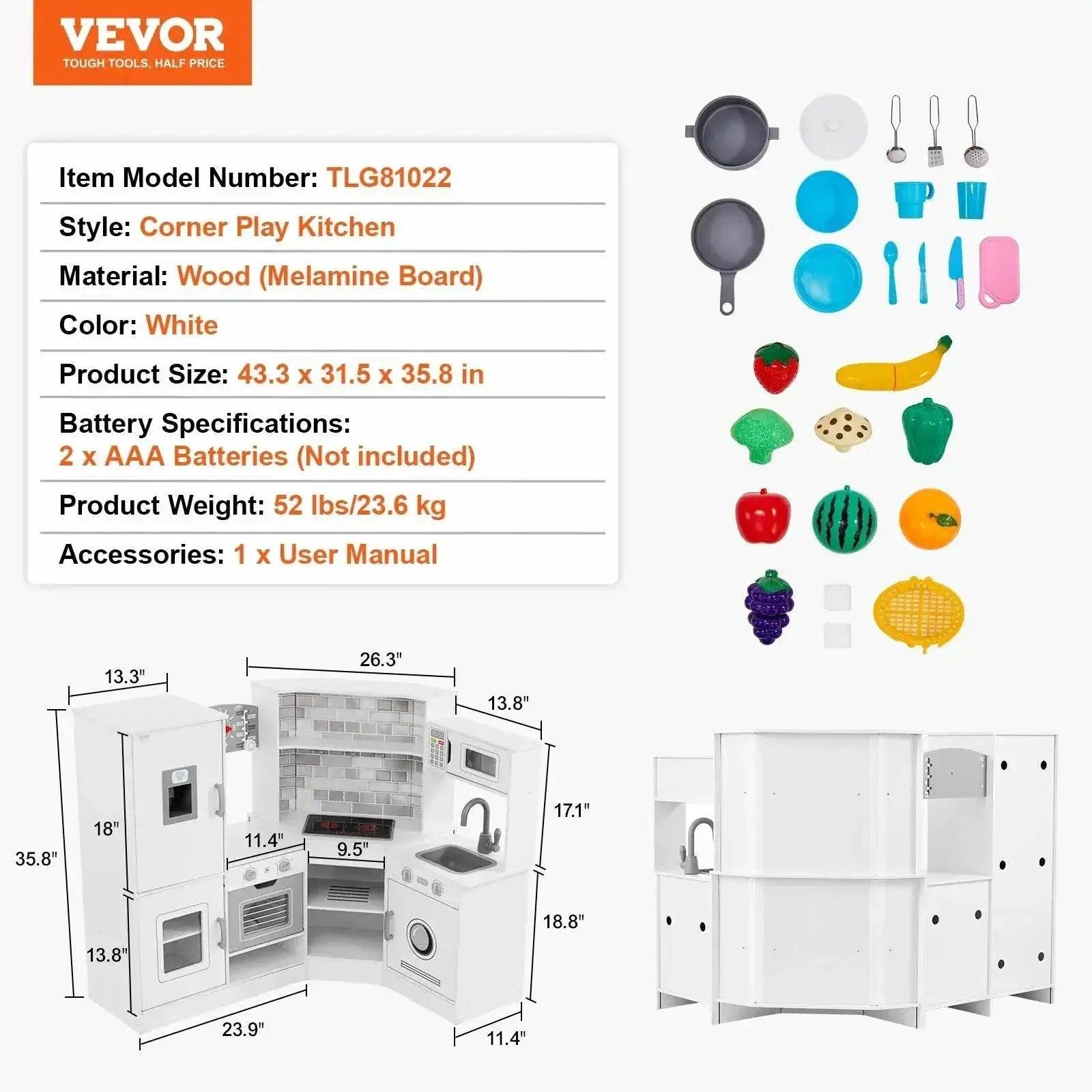  VEVOR Corner Wooden Play Kitchen Set for Preschoolers Gifts -  ToylandEU™