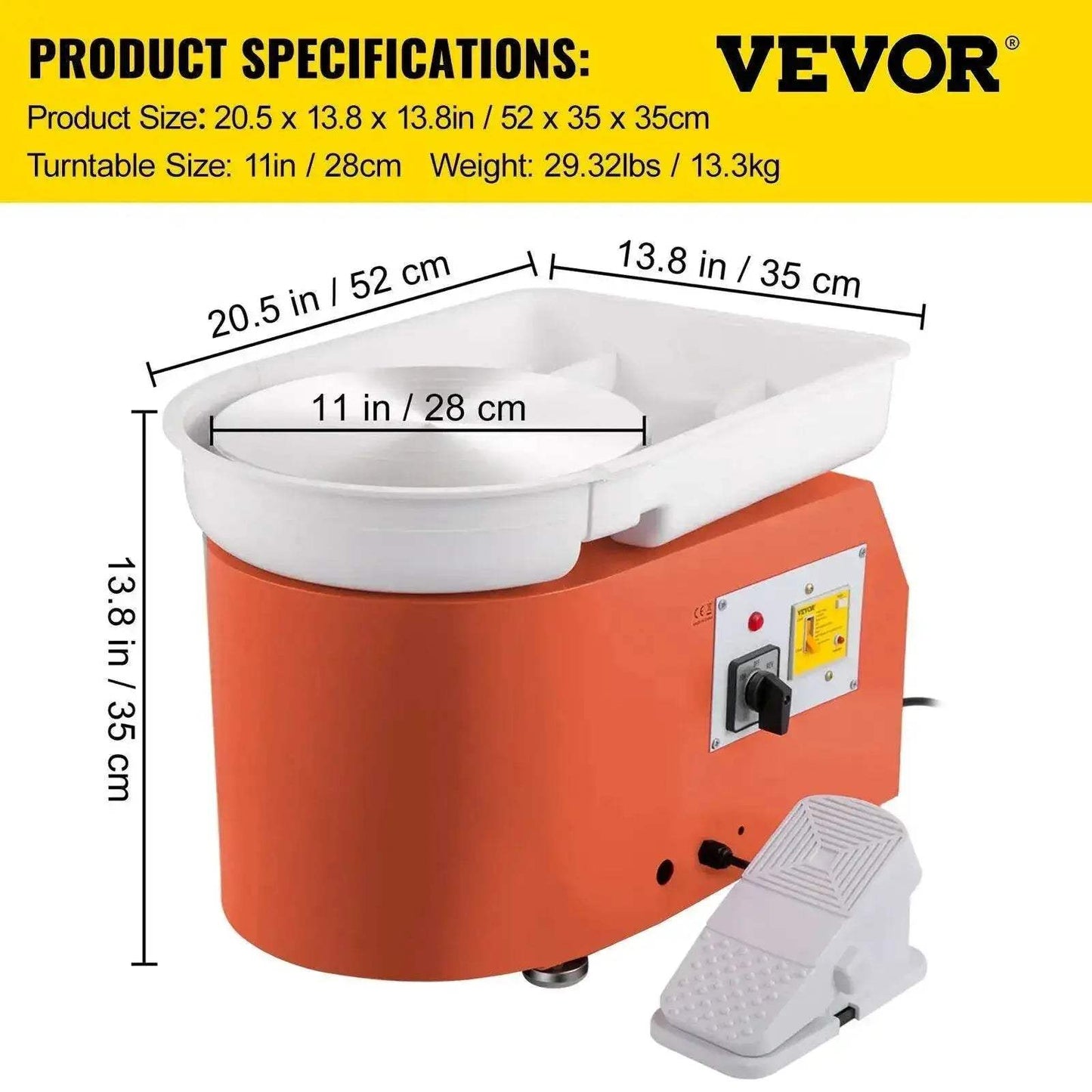 VEVOR Electric Pottery Wheel Machine 28cm 350W Foot Pedal - ToylandEU