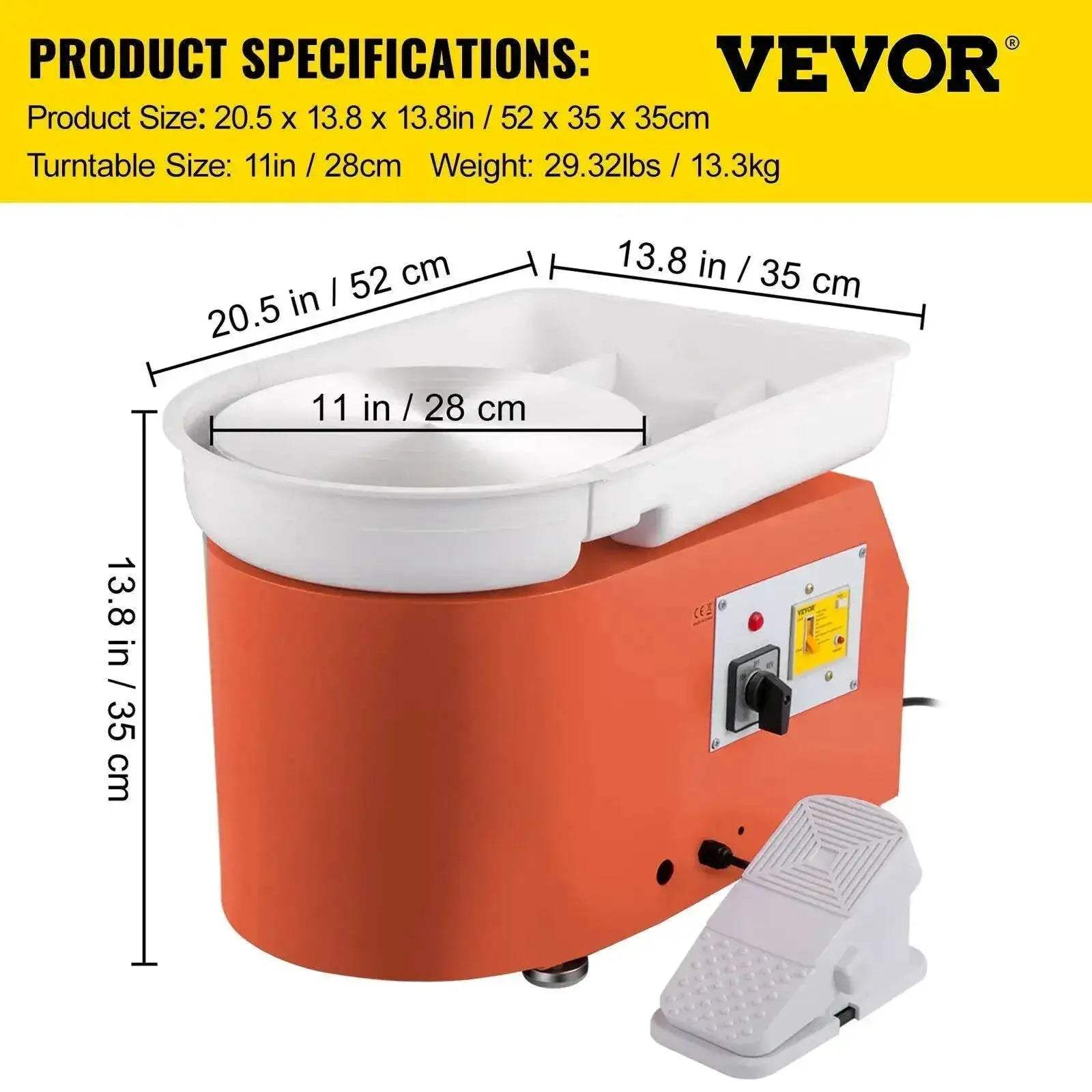 VEVOR Electric Pottery Wheel Machine 28cm 350W Foot Pedal - ToylandEU