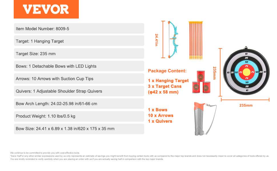 VEVOR Kids Bow and Arrow Set LED Light Up Archery Toys Set - ToylandEU