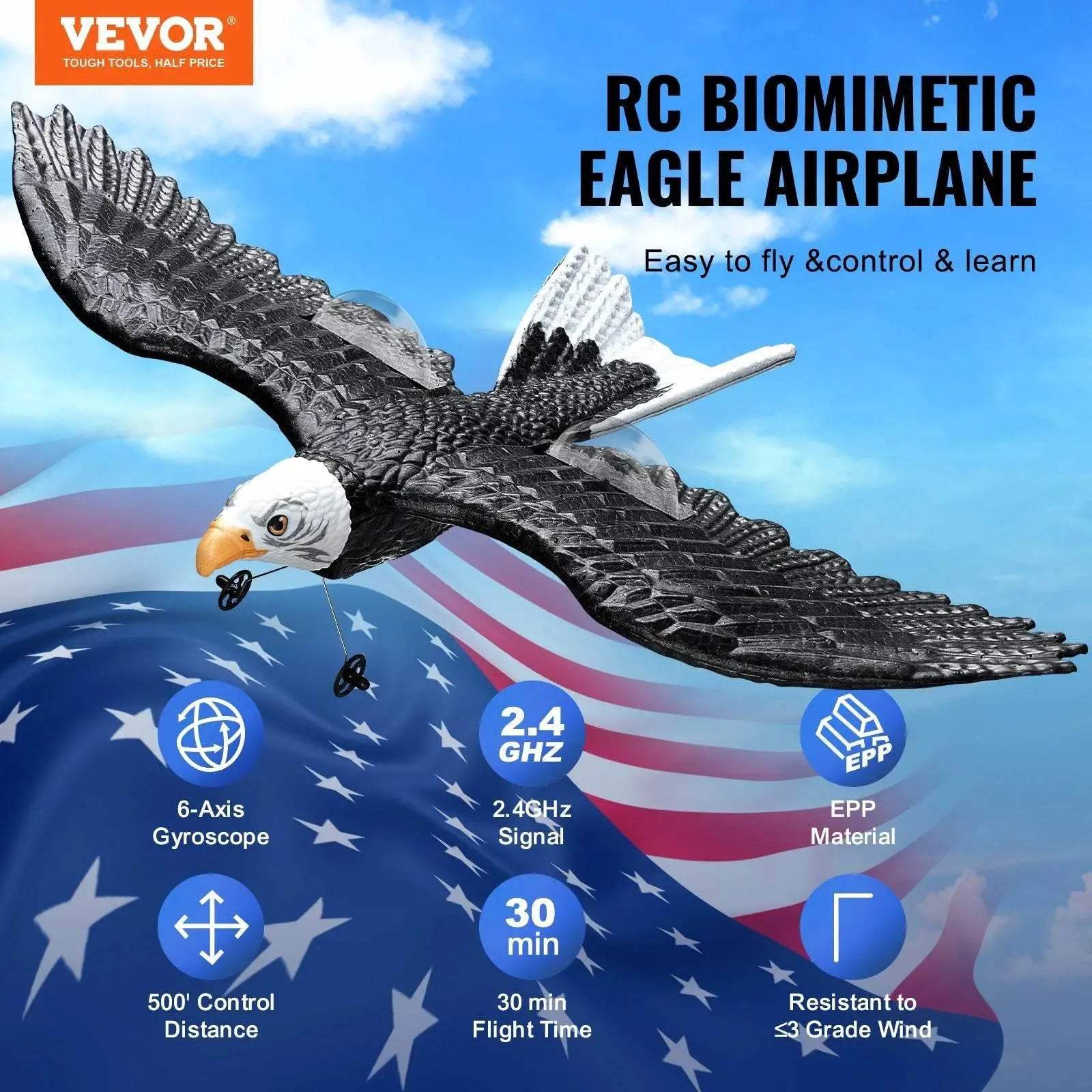VEVOR RC Plane Wingspan Eagle Aircraft Fighter with 2 Batteries - ToylandEU