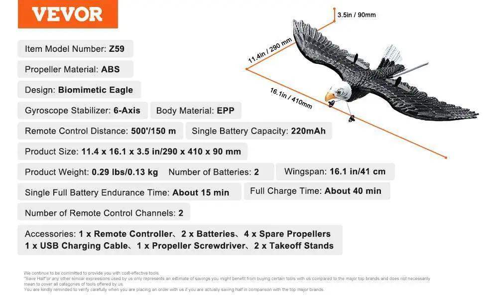 VEVOR RC Plane Wingspan Eagle Aircraft Fighter with 2 Batteries - ToylandEU