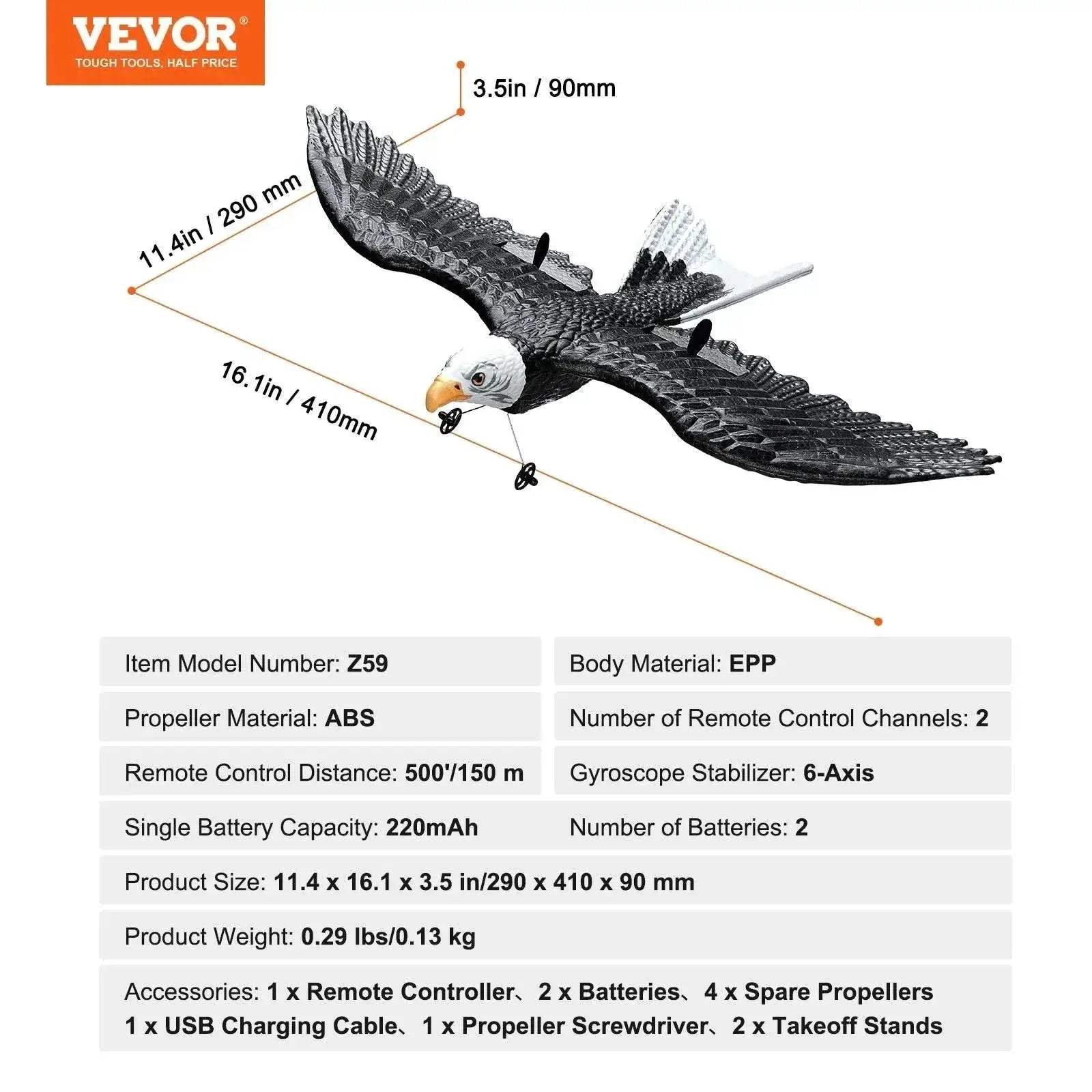 VEVOR RC Plane Wingspan Eagle Aircraft Fighter with 2 Batteries - ToylandEU