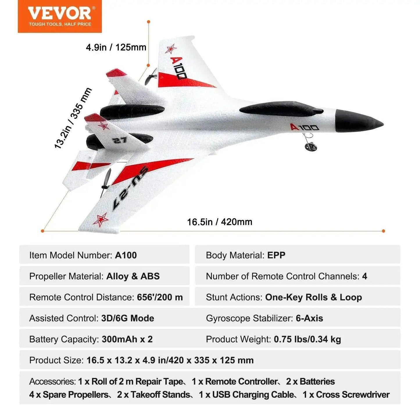  VEVOR SU27 RC Plane 2.4G Glider Airplane with 2 Batteries -  ToylandEU™