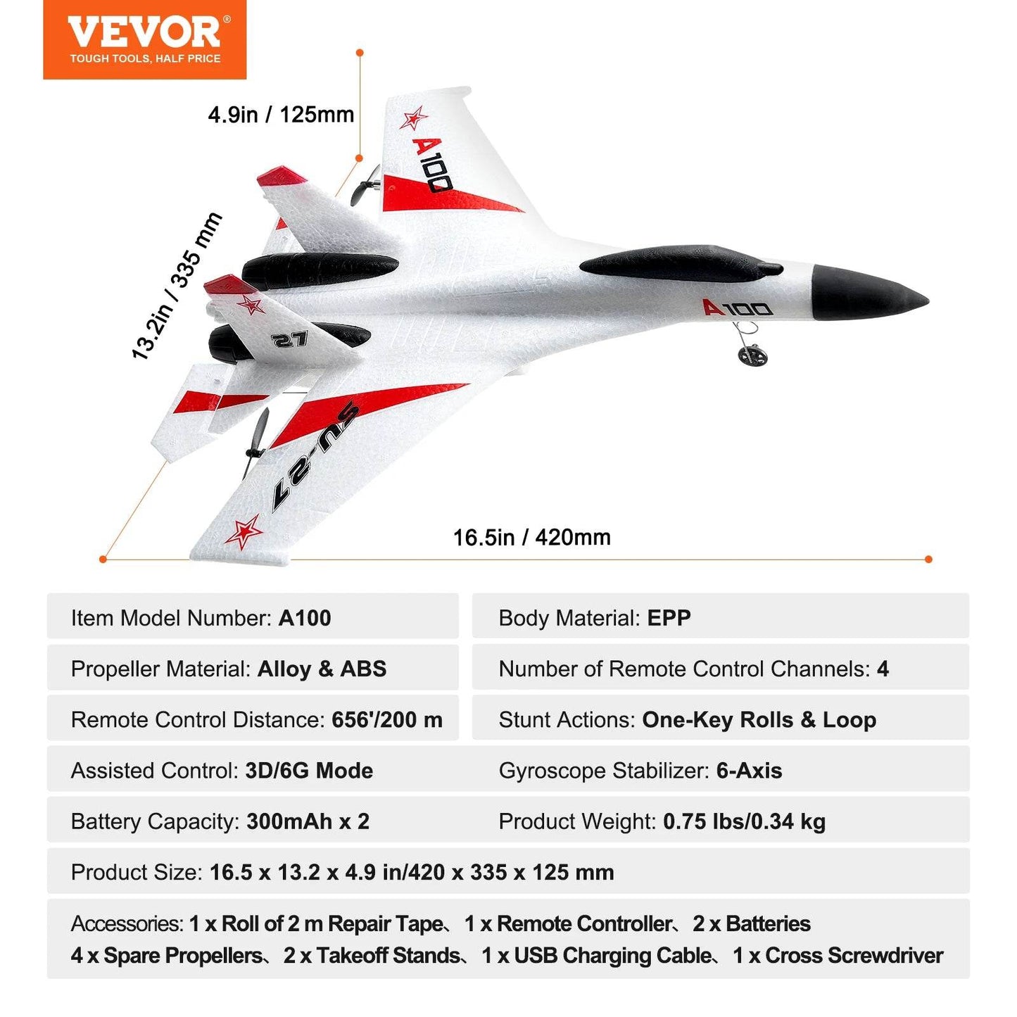 VEVOR SU27 RC Plane 2.4G Remote Control Glider with 2 Batteries - ToylandEU