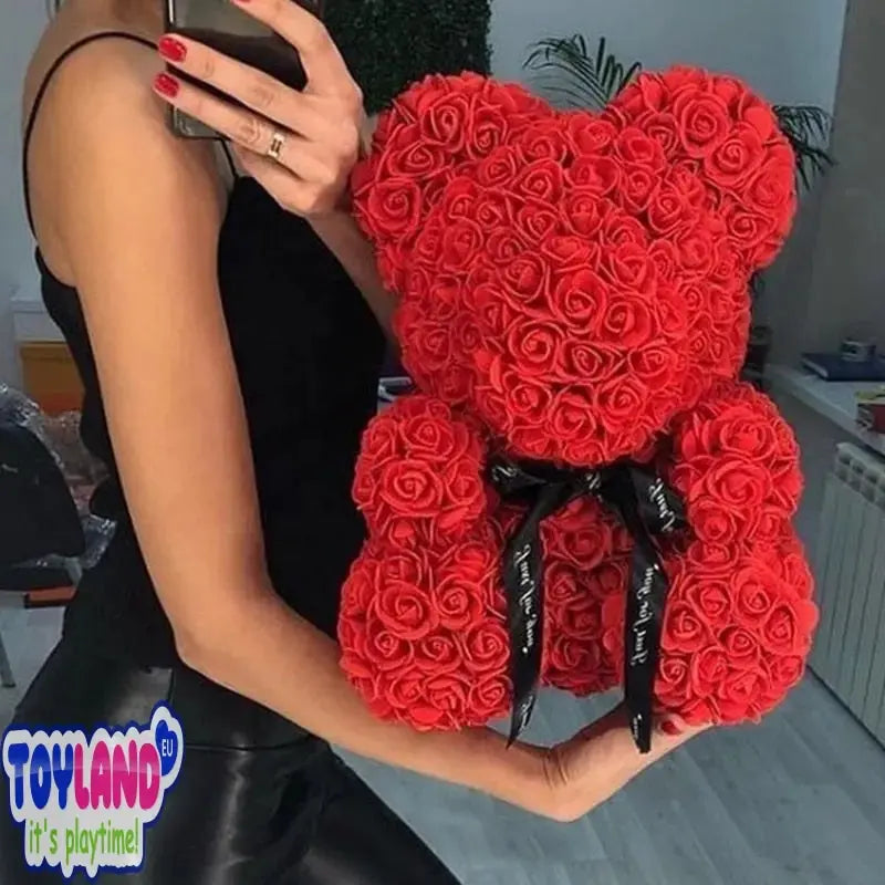 Valentines Day Rose Foam Bear Teddy Bear with Artificial Roses - Perfect Gift for Her - ToylandEU