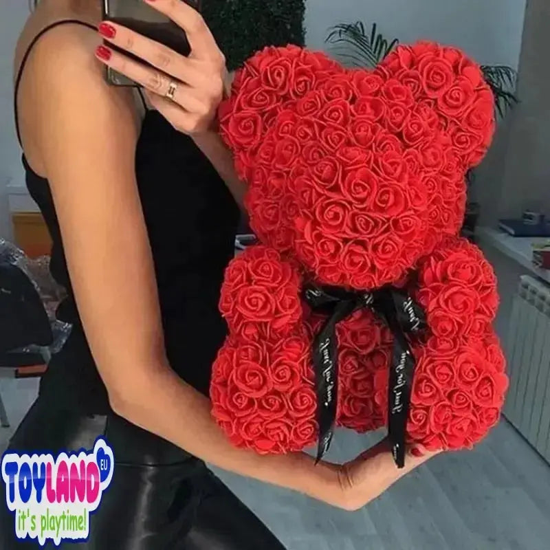 Valentines Day Rose Foam Bear Teddy Bear with Artificial Roses - Perfect Gift for Her - ToylandEU