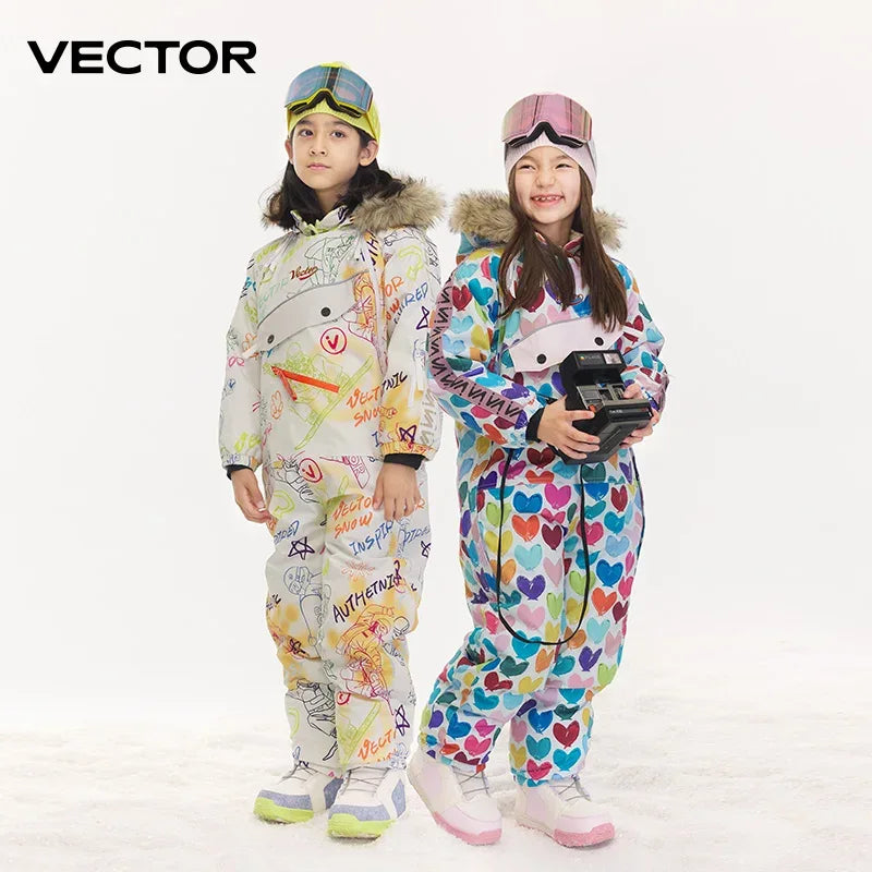 Vector Kids Waterproof Ski Jumpsuit With Warm Hooded Winter Overalls - ToylandEU