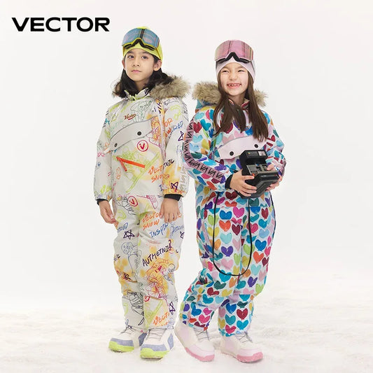 Vector Kids Waterproof Ski Jumpsuit With Warm Hooded Winter Overalls - ToylandEU