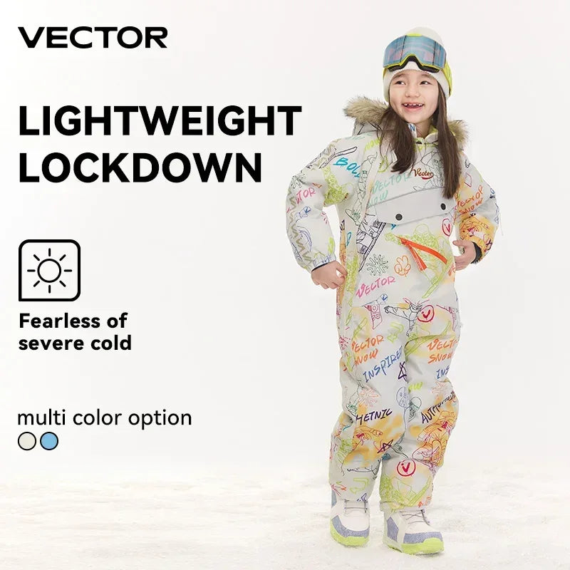 Vector Kids Waterproof Ski Jumpsuit With Warm Hooded Winter Overalls - ToylandEU