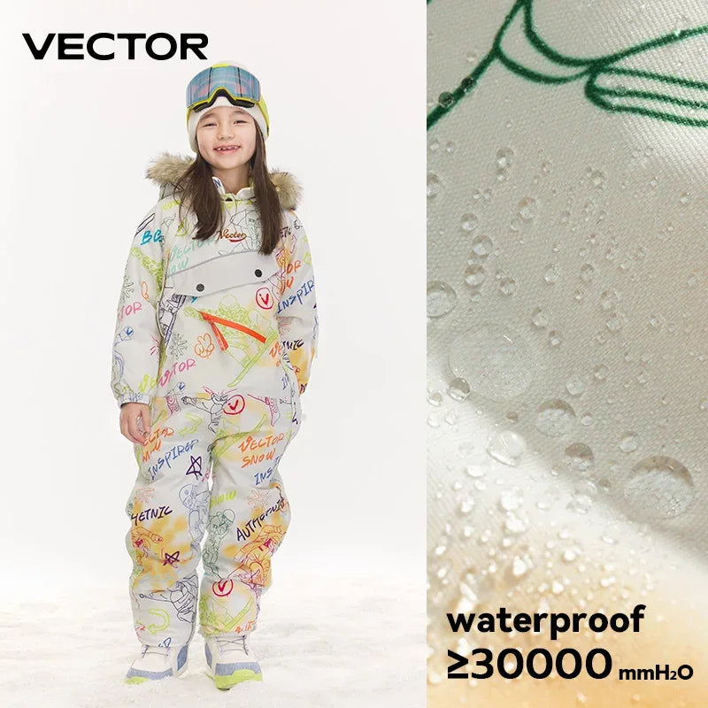 Vector Kids Waterproof Ski Jumpsuit With Warm Hooded Winter Overalls - ToylandEU